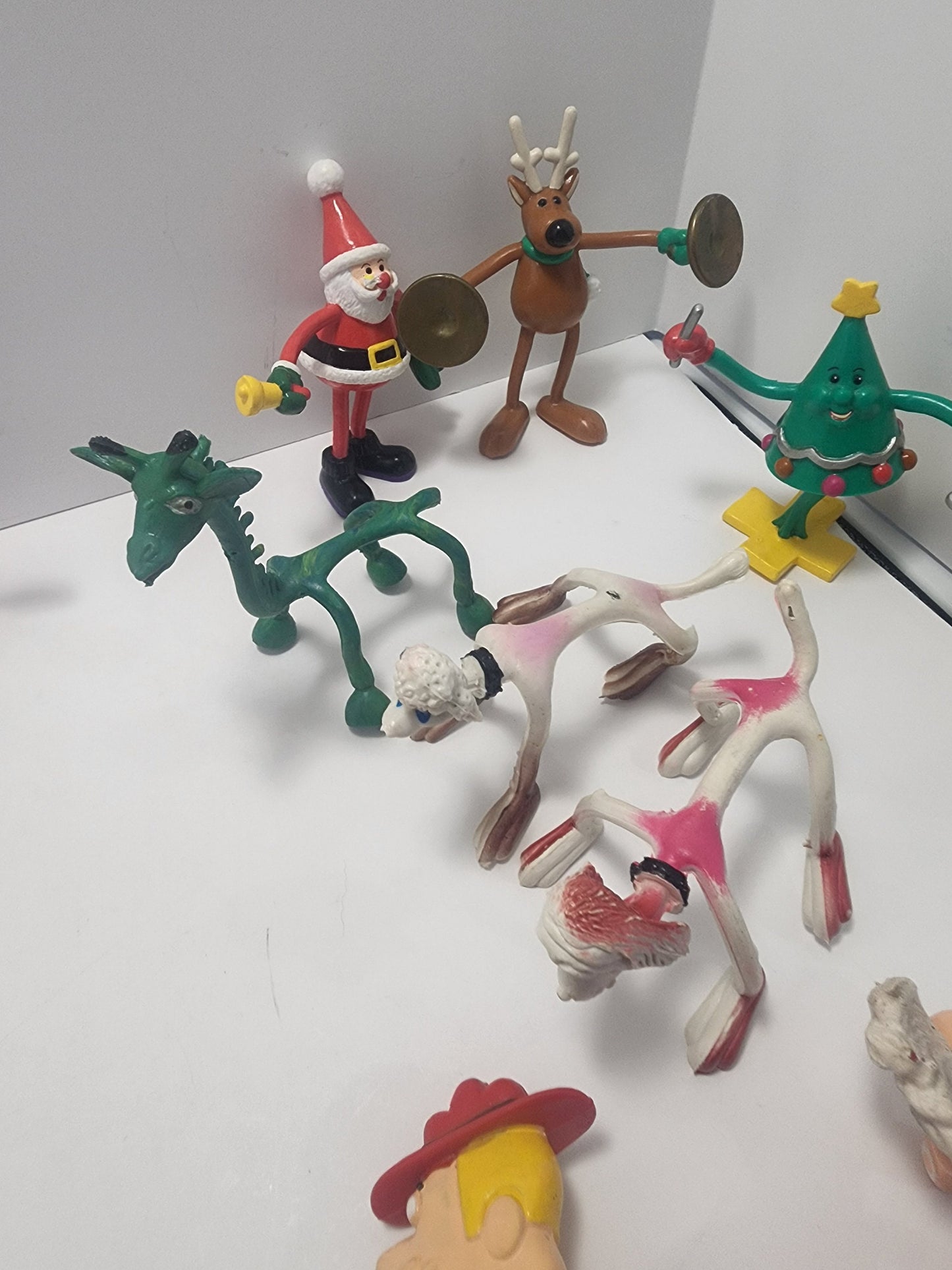 Bendable 1970 1980 Action Figures - Rocky and Bullwinkle - Christmas Toys - Easter Bunny - Bendable Toys - Wham O - Stretchy Toys