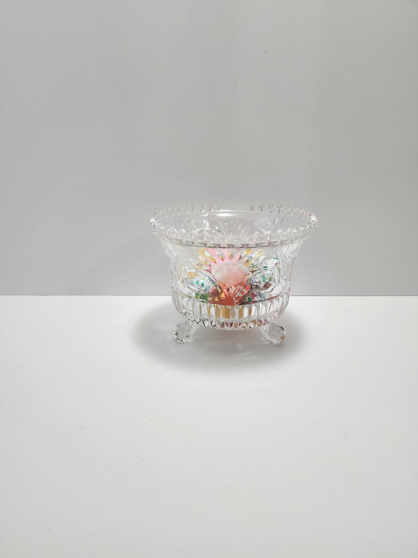 Crystal Footed Candy Bowl - Etched Glass - Candy Dish - Potpourri Bowl - Cut Glass Bowl - Vintage Glass - Footed Dish - Glass Dish