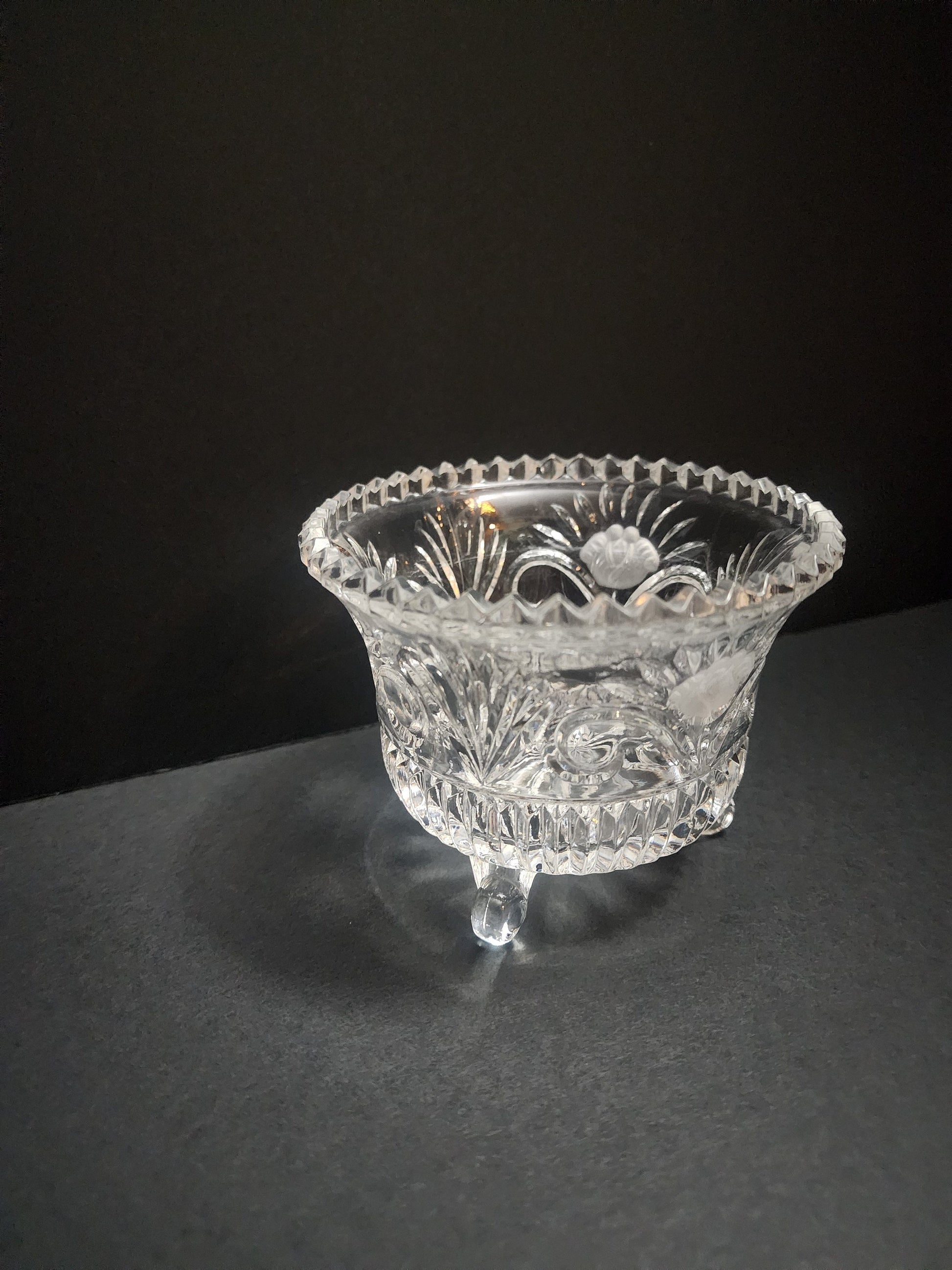 Crystal Footed Candy Bowl - Etched Glass - Candy Dish - Potpourri Bowl - Cut Glass Bowl - Vintage Glass - Footed Dish - Glass Dish