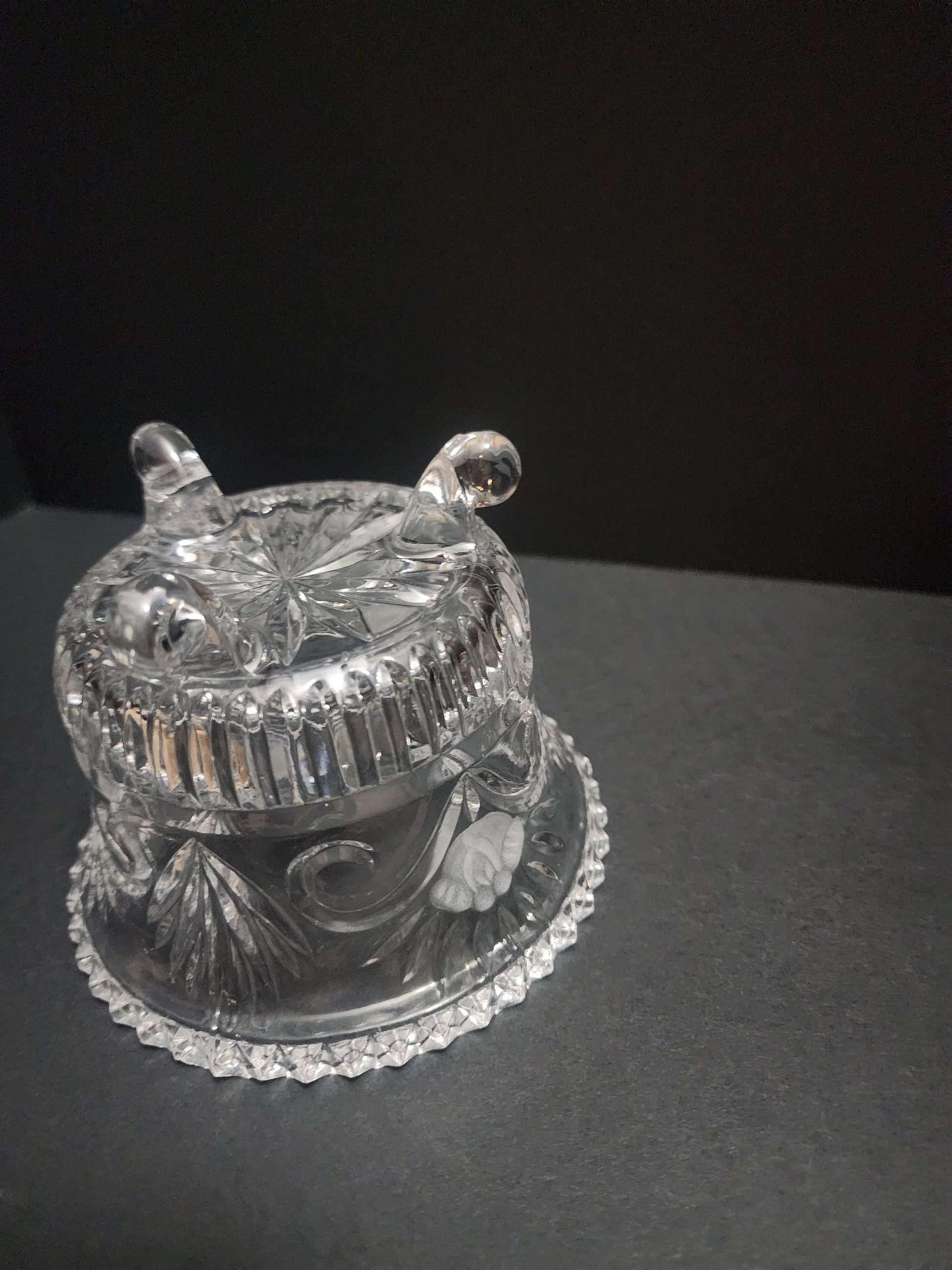 Crystal Footed Candy Bowl - Etched Glass - Candy Dish - Potpourri Bowl - Cut Glass Bowl - Vintage Glass - Footed Dish - Glass Dish