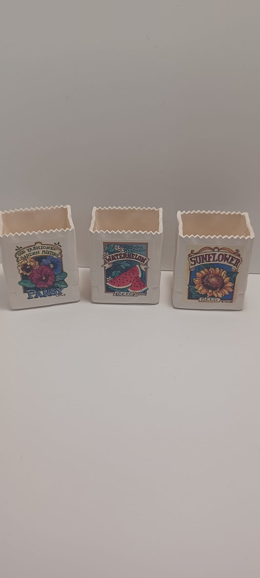 Ceramic Vintage Seed Bag Trinket Boxes - Watermelon Seeds - Seeds - Pansy Seeds - Seed bag- Trinket Box - Ceramic Holder - Plants - Garden