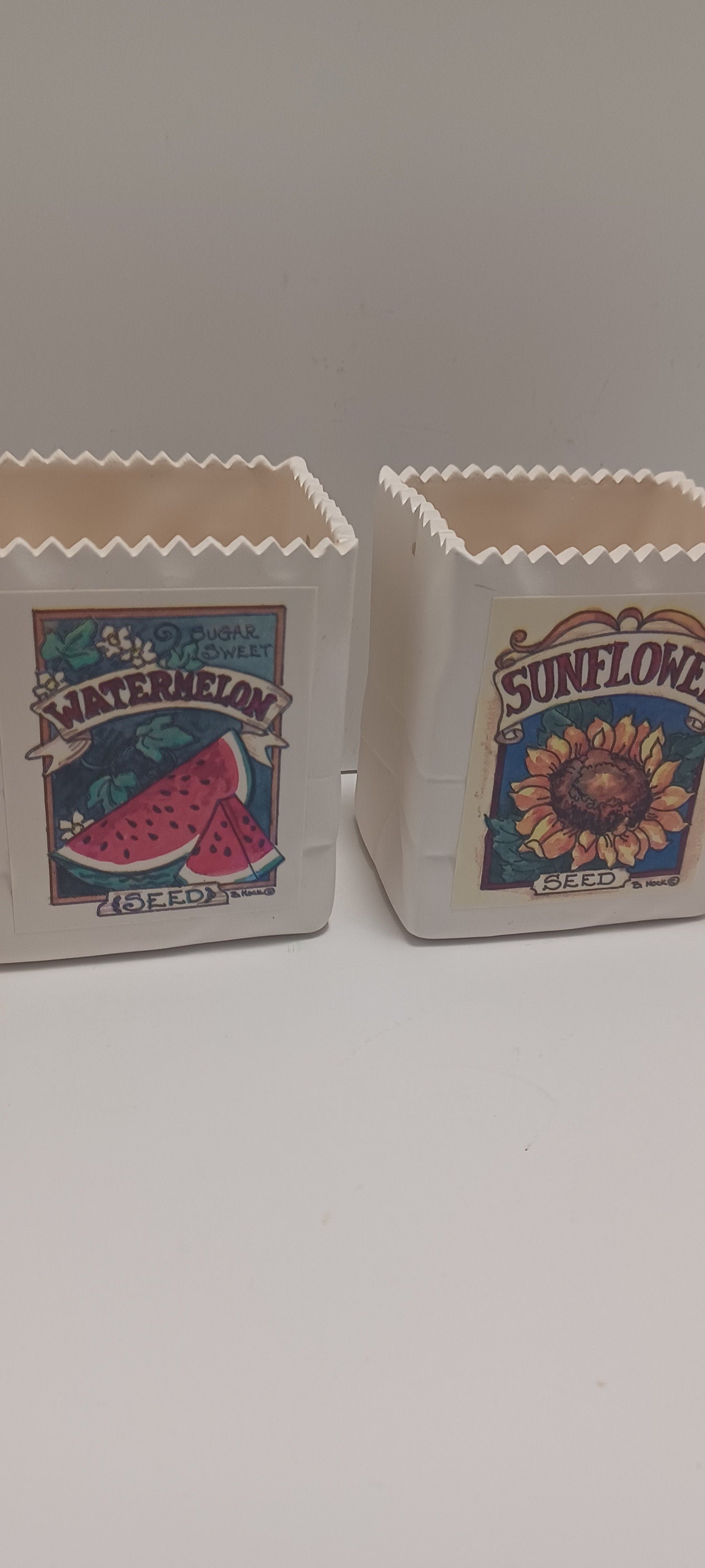 Ceramic Vintage Seed Bag Trinket Boxes - Watermelon Seeds - Seeds - Pansy Seeds - Seed bag- Trinket Box - Ceramic Holder - Plants - Garden