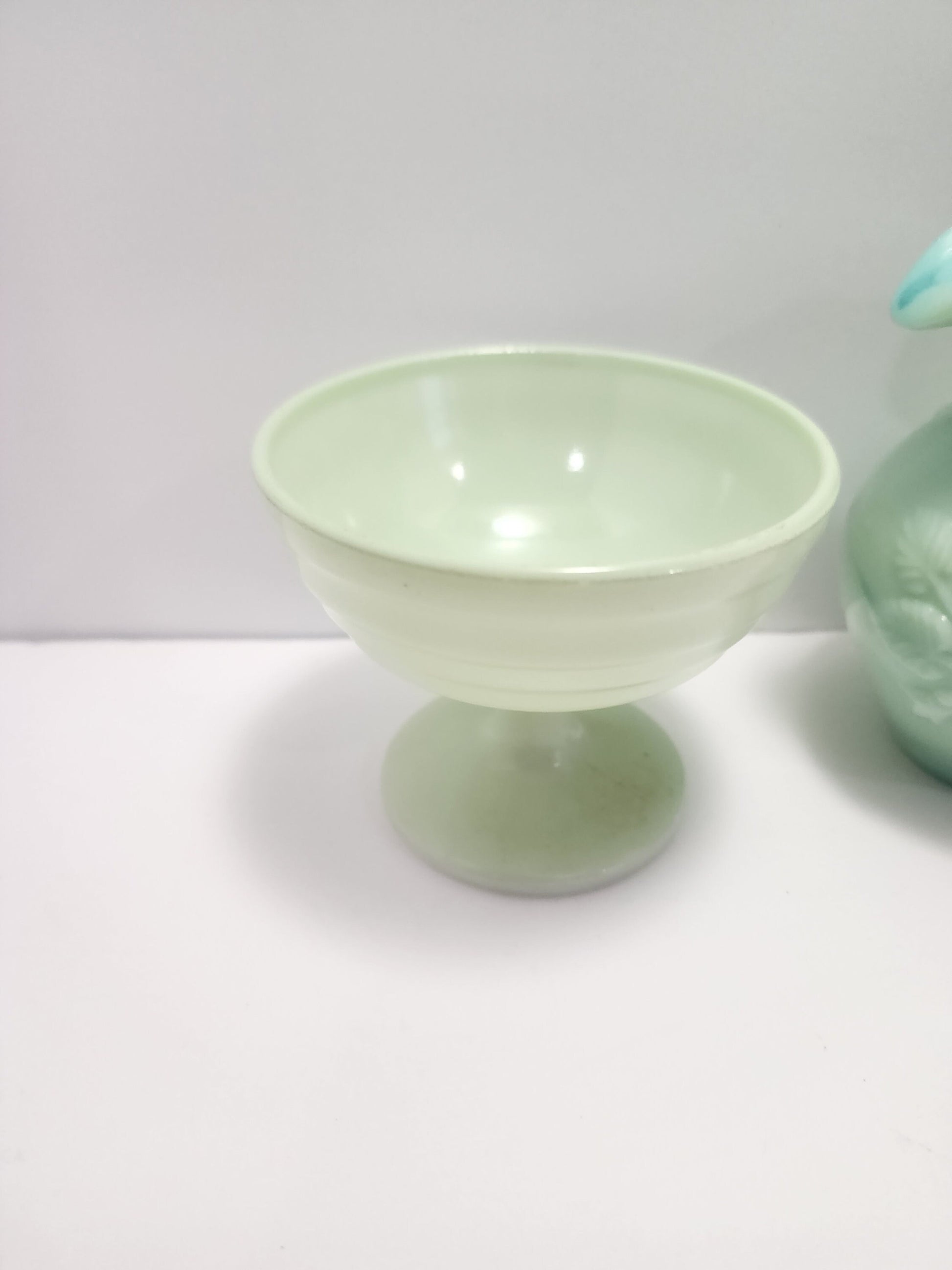 Avon Vintage Bath Oil Jug and Glass Dish Hazel Custard Dish - Vintage Glass - Dish - Avon - Bath Oil - Accent - Jugs - Vintage Glassware!