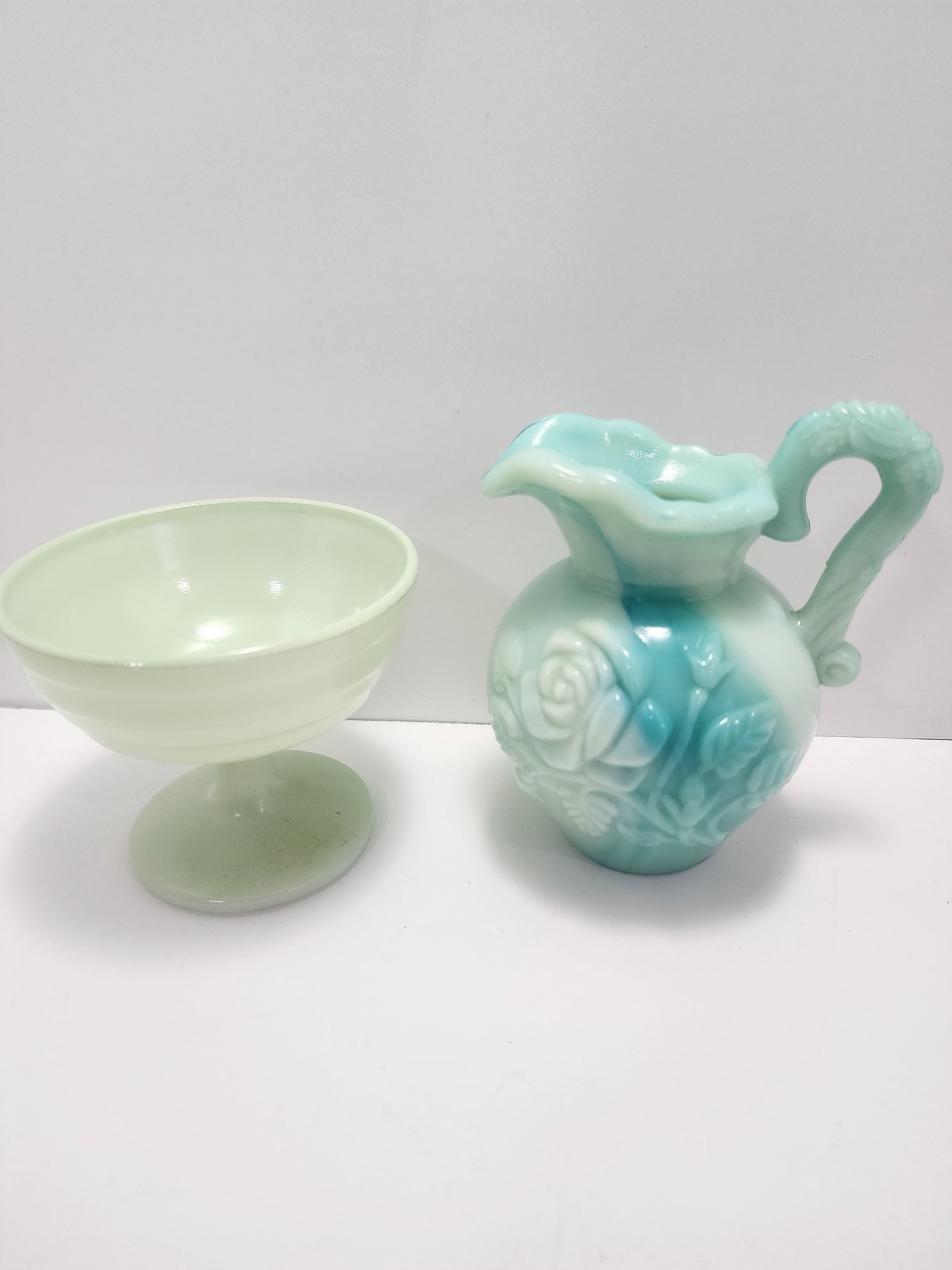 Avon Vintage Bath Oil Jug and Glass Dish Hazel Custard Dish - Vintage Glass - Dish - Avon - Bath Oil - Accent - Jugs - Vintage Glassware!