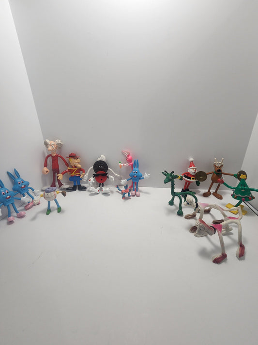 Bendable 1970 1980 Action Figures - Rocky and Bullwinkle - Christmas Toys - Easter Bunny - Bendable Toys - Wham O - Stretchy Toys