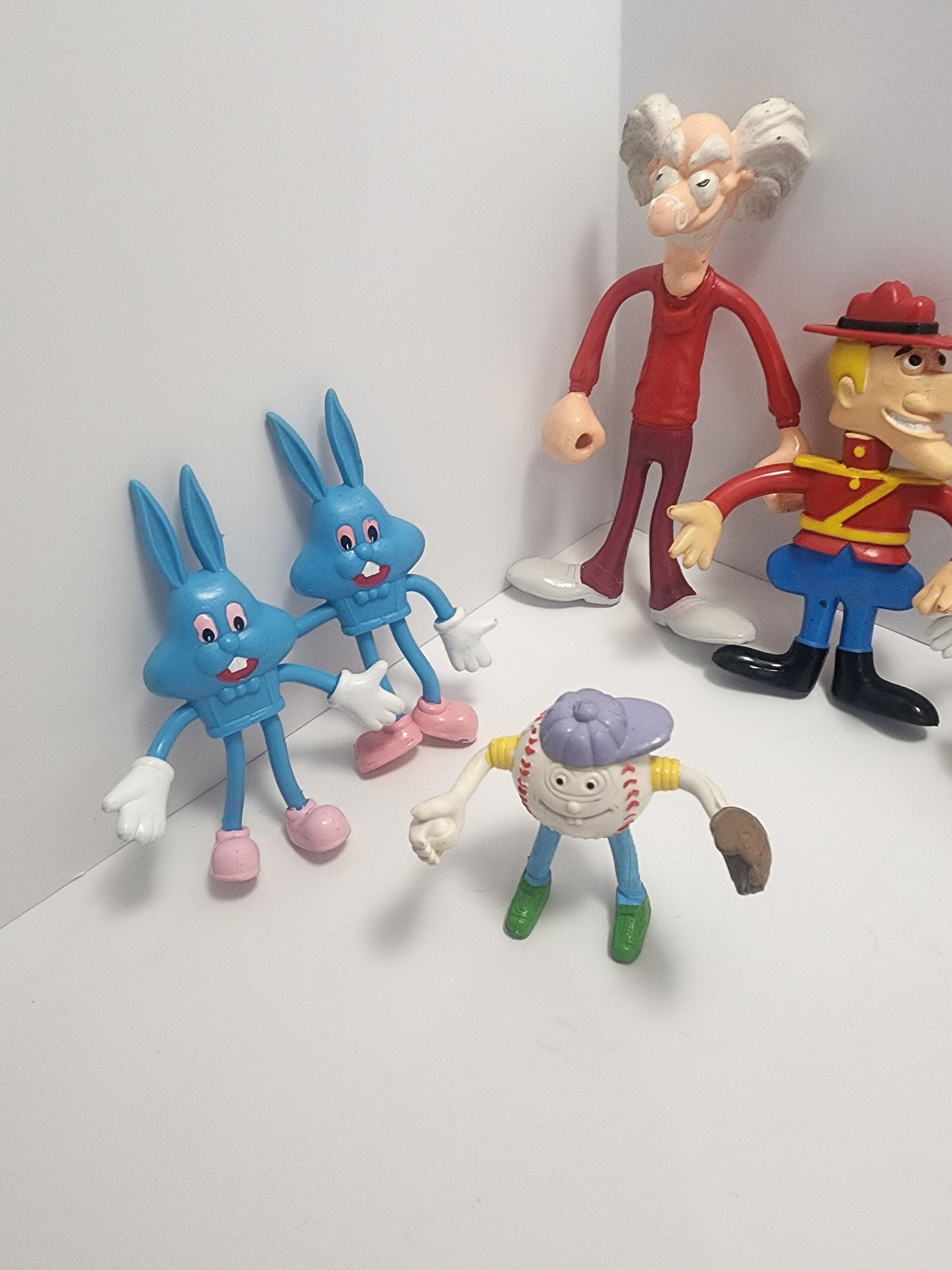 Bendable 1970 1980 Action Figures - Rocky and Bullwinkle - Christmas Toys - Easter Bunny - Bendable Toys - Wham O - Stretchy Toys