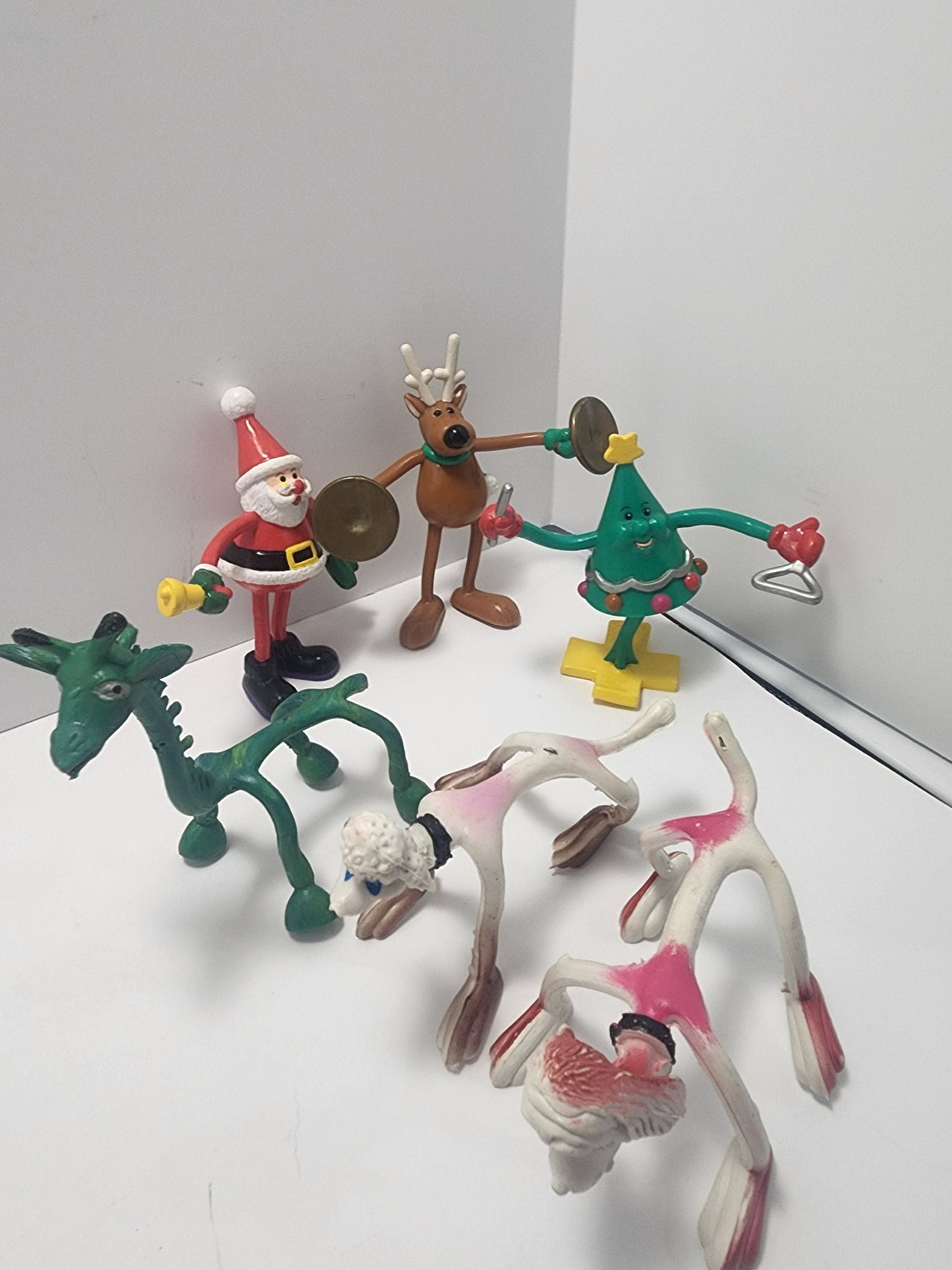 Bendable 1970 1980 Action Figures - Rocky and Bullwinkle - Christmas Toys - Easter Bunny - Bendable Toys - Wham O - Stretchy Toys