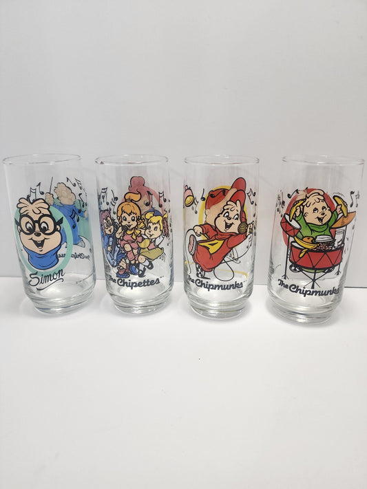 Vintage 1985 Alvin & The Chipmunks Glasses - Chippettes - Vintage Glasses - Character Glasses - Chipmunks Glasses - Alvin and The Chipmunks