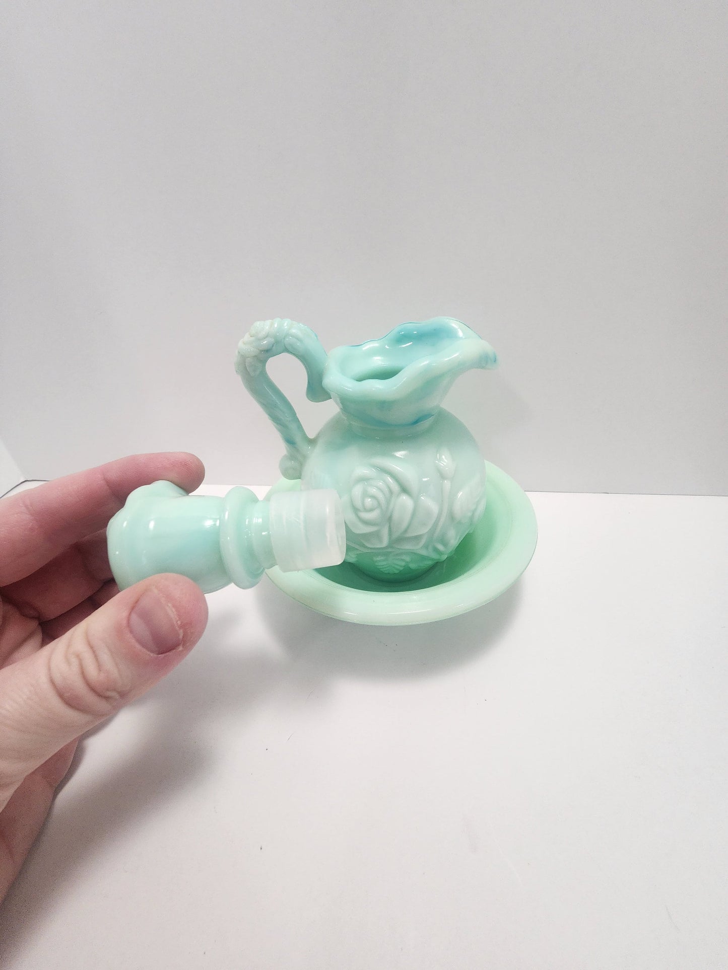 Avon Vintage Bath Oil Jug and Glass Dish Hazel Custard Dish - Vintage Glass - Dish - Avon - Bath Oil - Accent - Jugs - Vintage Glassware!