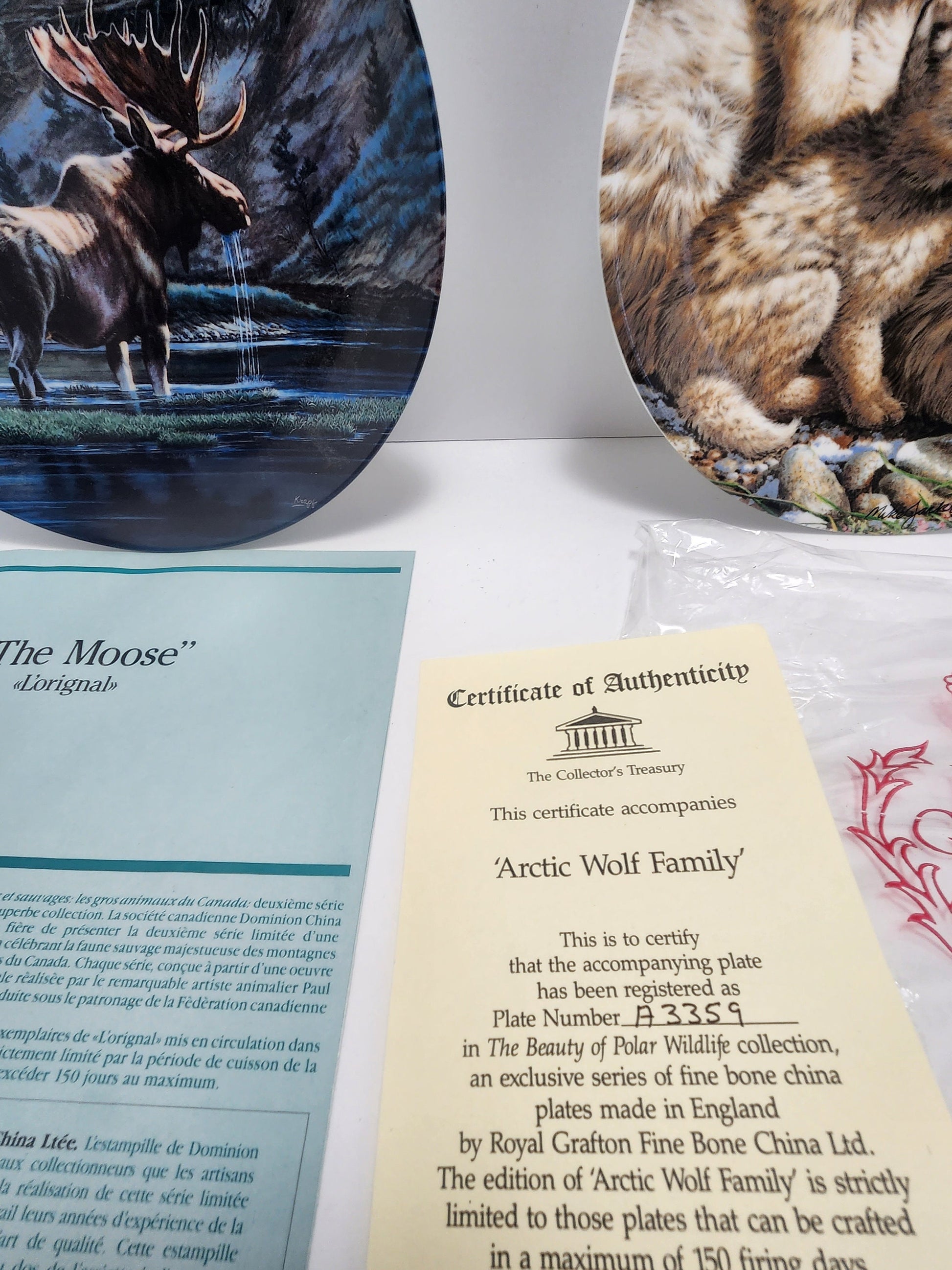Wildlife Collectors Plates Artic Wolf Family and The Moose - Royal Grafton - Plates - Wildlife Plates - Wolf - Animals - Paul Krapf