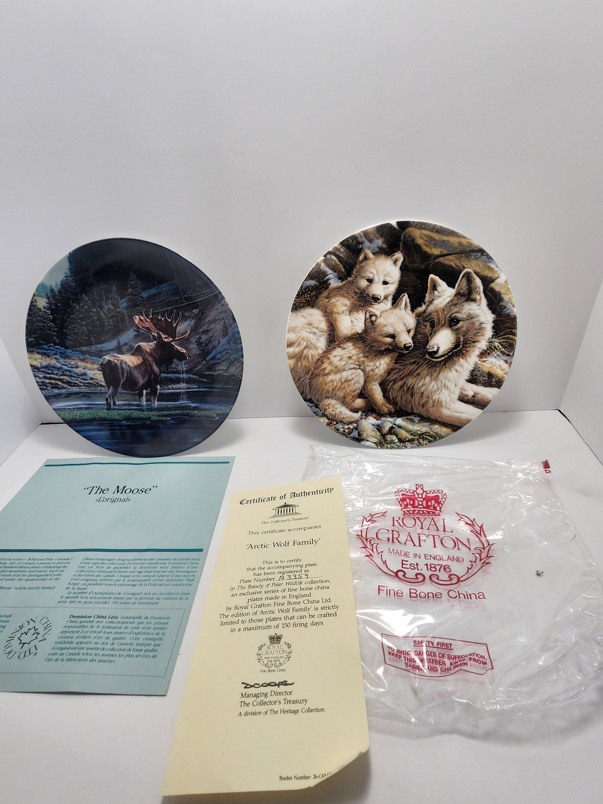 Wildlife Collectors Plates Artic Wolf Family and The Moose - Royal Grafton - Plates - Wildlife Plates - Wolf - Animals - Paul Krapf