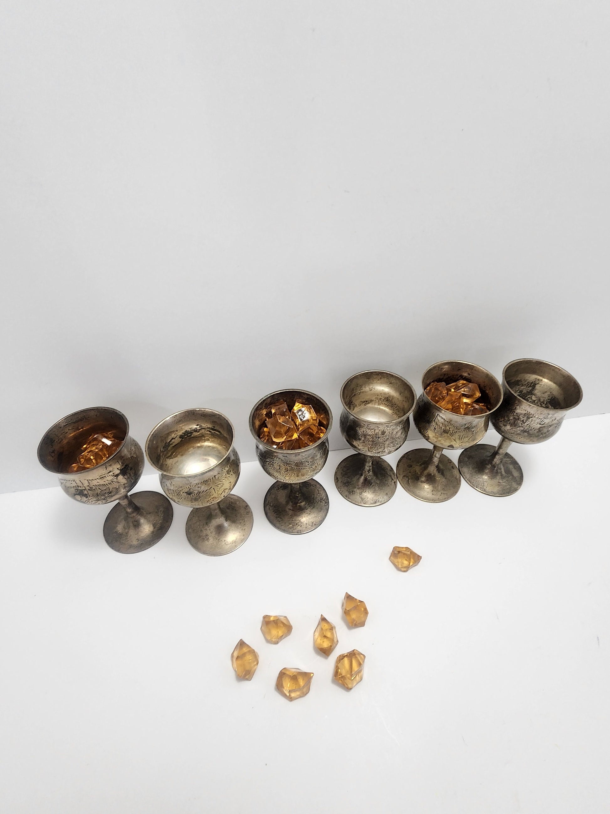 Goblet Shot Glass Size Silver Platef Vintage 1960s Set of 6 - Cordial Glads - Glasses - Vintage Glassware - Silver Plated - Gold Plated