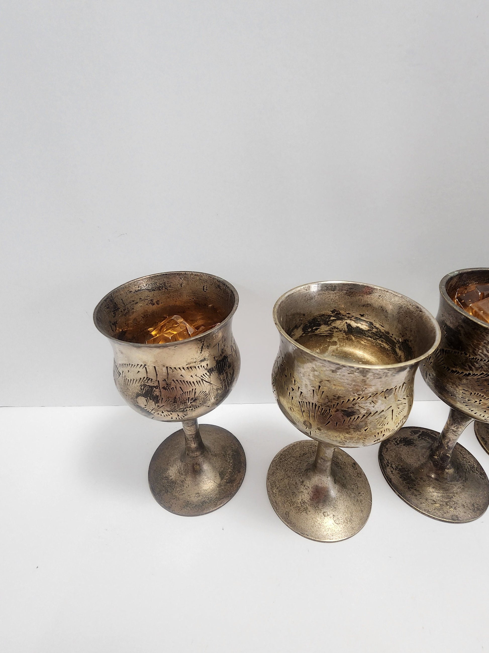 Goblet Shot Glass Size Silver Platef Vintage 1960s Set of 6 - Cordial Glads - Glasses - Vintage Glassware - Silver Plated - Gold Plated