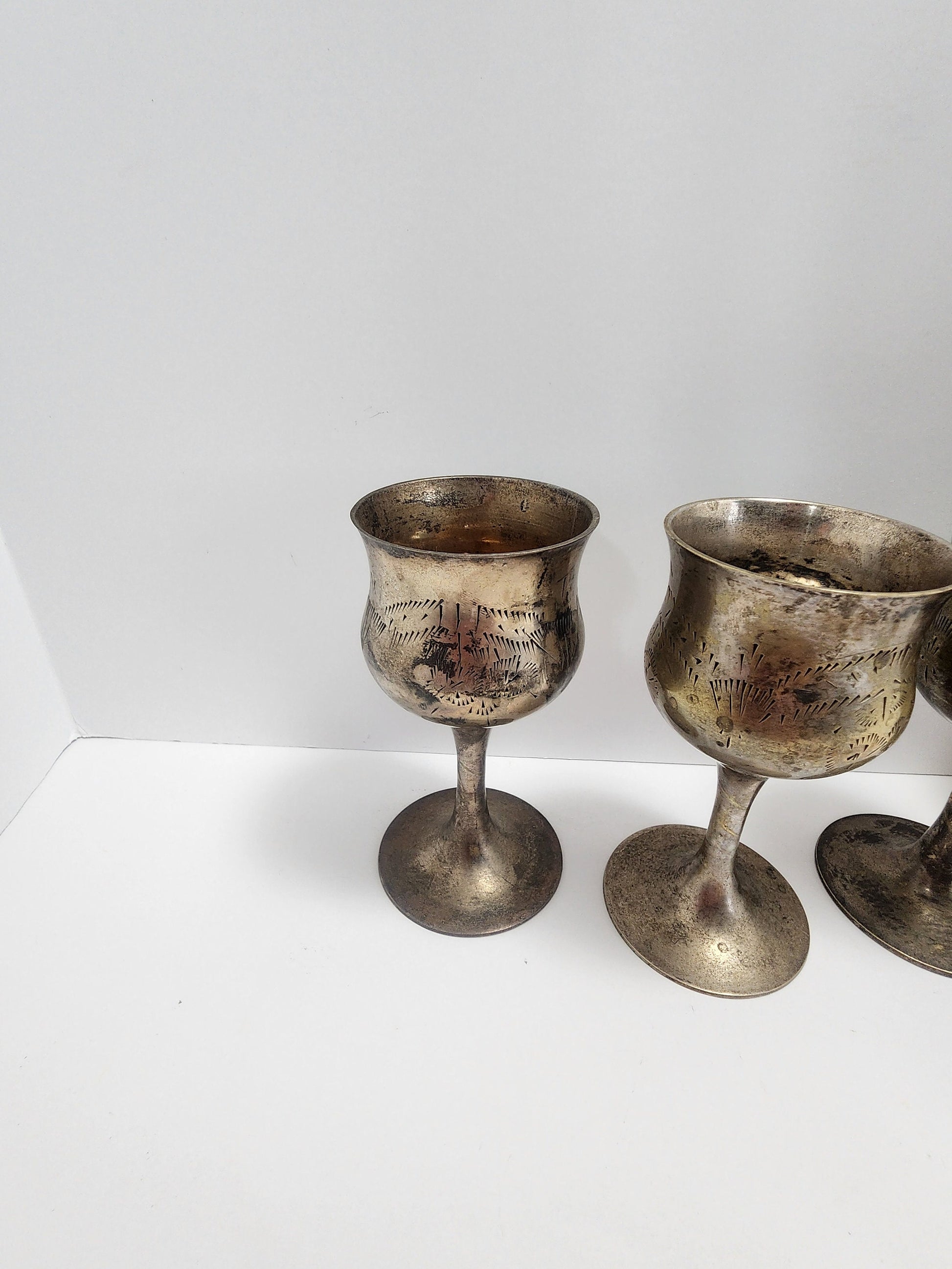 Goblet Shot Glass Size Silver Platef Vintage 1960s Set of 6 - Cordial Glads - Glasses - Vintage Glassware - Silver Plated - Gold Plated
