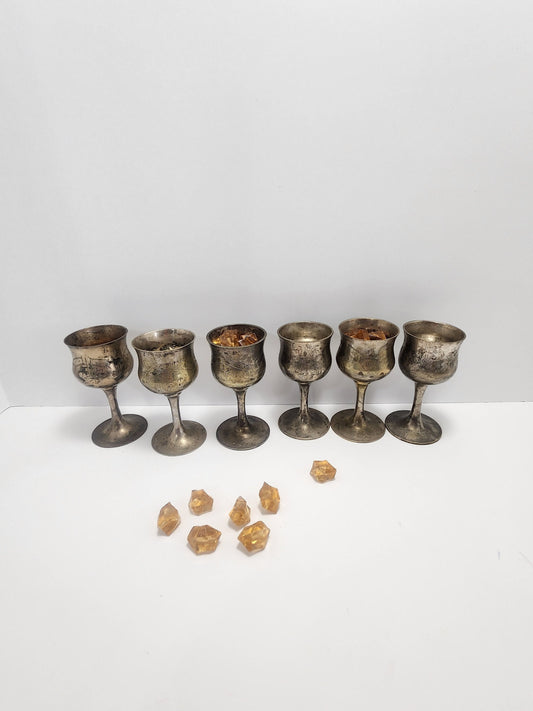 Goblet Shot Glass Size Silver Platef Vintage 1960s Set of 6 - Cordial Glads - Glasses - Vintage Glassware - Silver Plated - Gold Plated