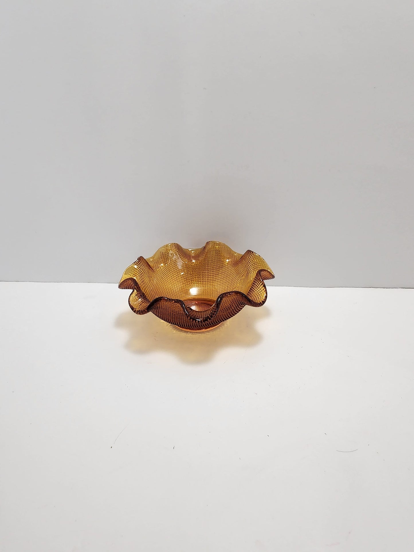 Amber Ruffled Edge Orange Depression Glass Bowl - Amber Glass - Amber - Depression Glass - Glass Bowl - Candy Dish - Orange Glass
