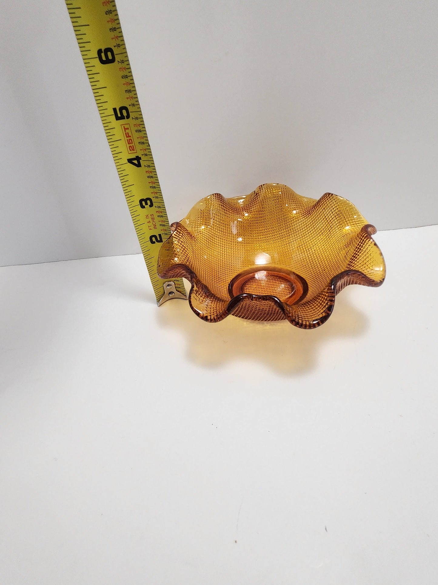 Amber Ruffled Edge Orange Depression Glass Bowl - Amber Glass - Amber - Depression Glass - Glass Bowl - Candy Dish - Orange Glass