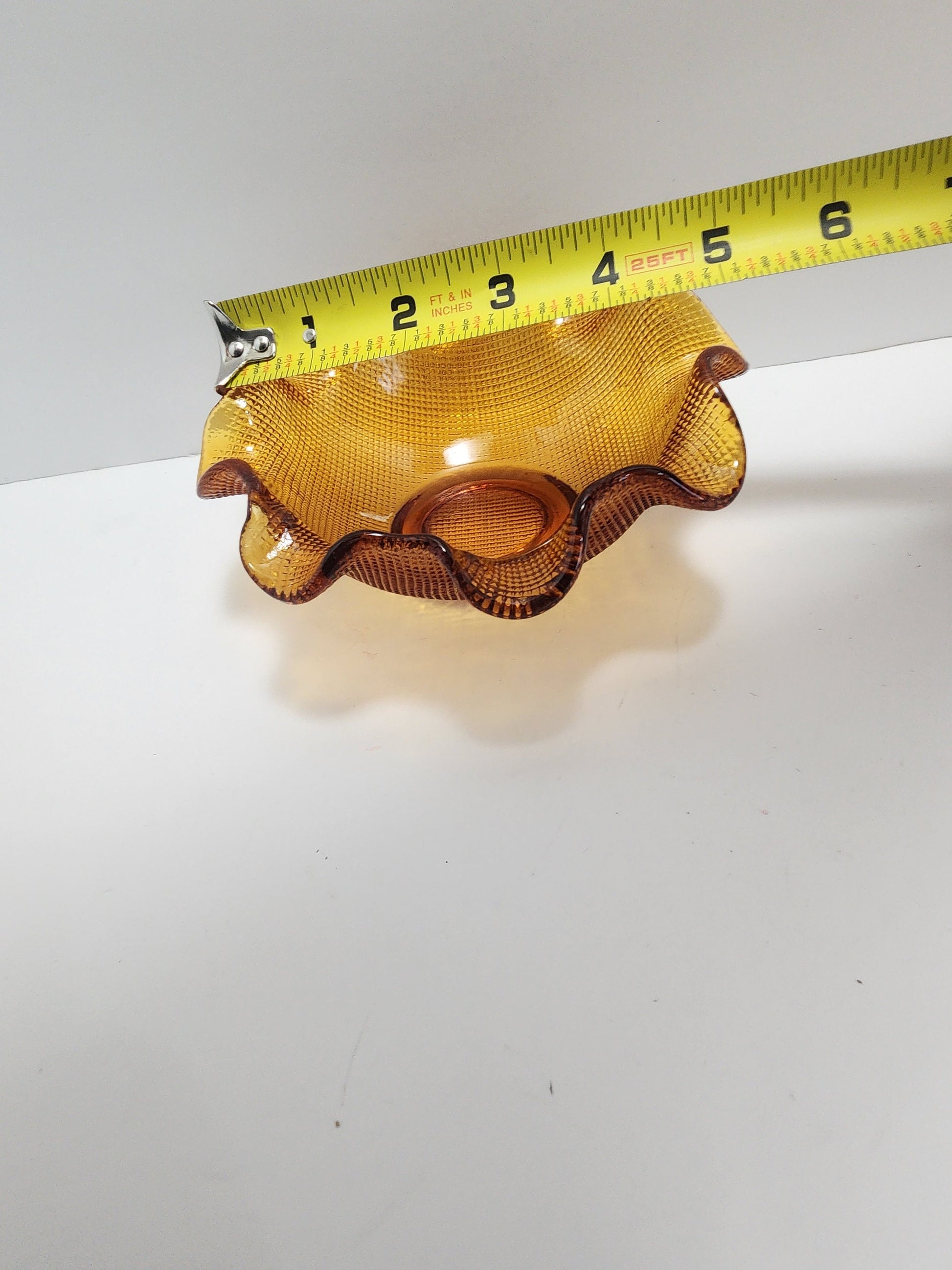 Amber Ruffled Edge Orange Depression Glass Bowl - Amber Glass - Amber - Depression Glass - Glass Bowl - Candy Dish - Orange Glass