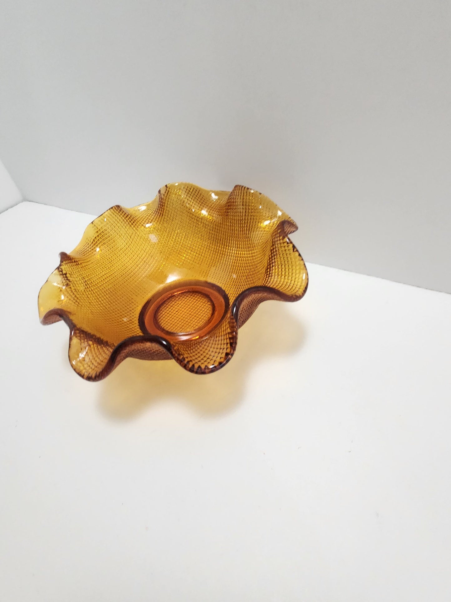 Amber Ruffled Edge Orange Depression Glass Bowl - Amber Glass - Amber - Depression Glass - Glass Bowl - Candy Dish - Orange Glass