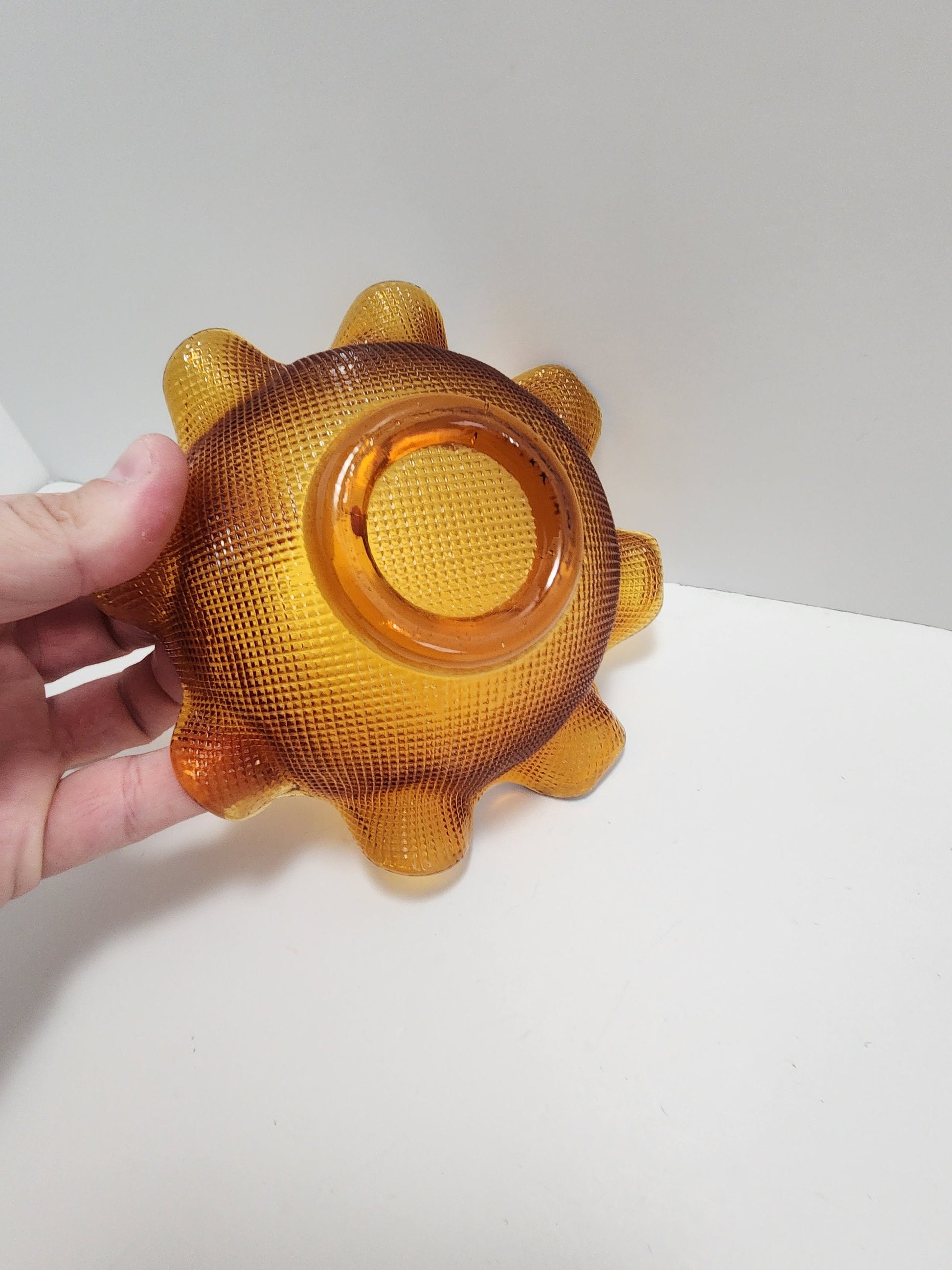 Amber Ruffled Edge Orange Depression Glass Bowl - Amber Glass - Amber - Depression Glass - Glass Bowl - Candy Dish - Orange Glass