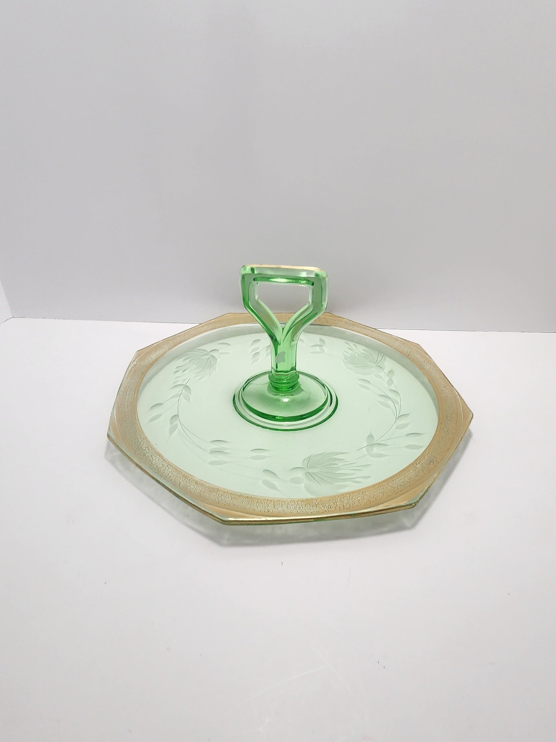 Depression Glass Octagon Shaped Serving Tray - Glass - Serving Tray - Serving Glass - Uranium Glass - Depression Glass