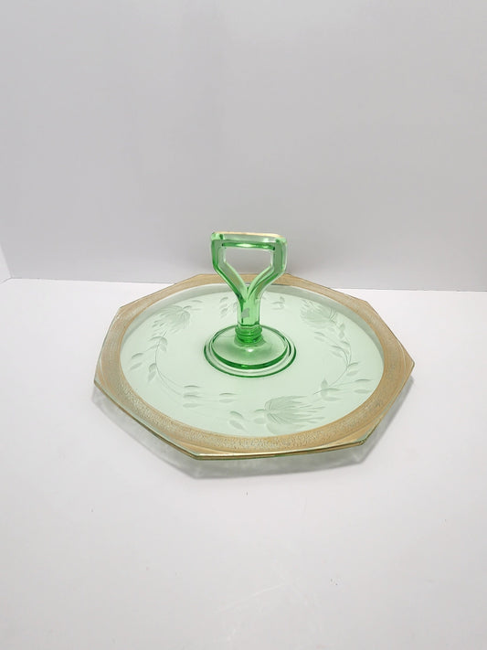 Depression Glass Octagon Shaped Serving Tray - Glass - Serving Tray - Serving Glass - Uranium Glass - Depression Glass