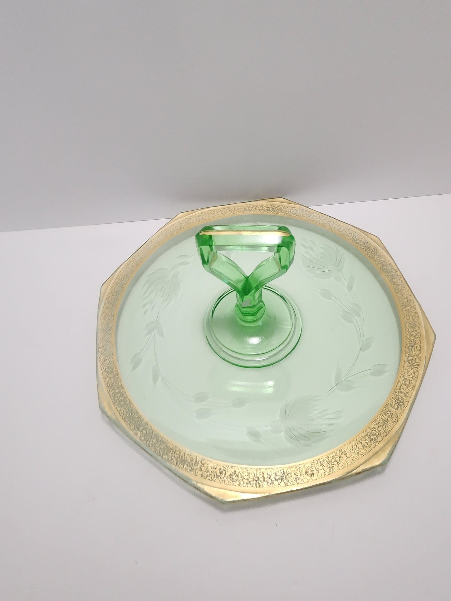 Depression Glass Octagon Shaped Serving Tray - Glass - Serving Tray - Serving Glass - Uranium Glass - Depression Glass