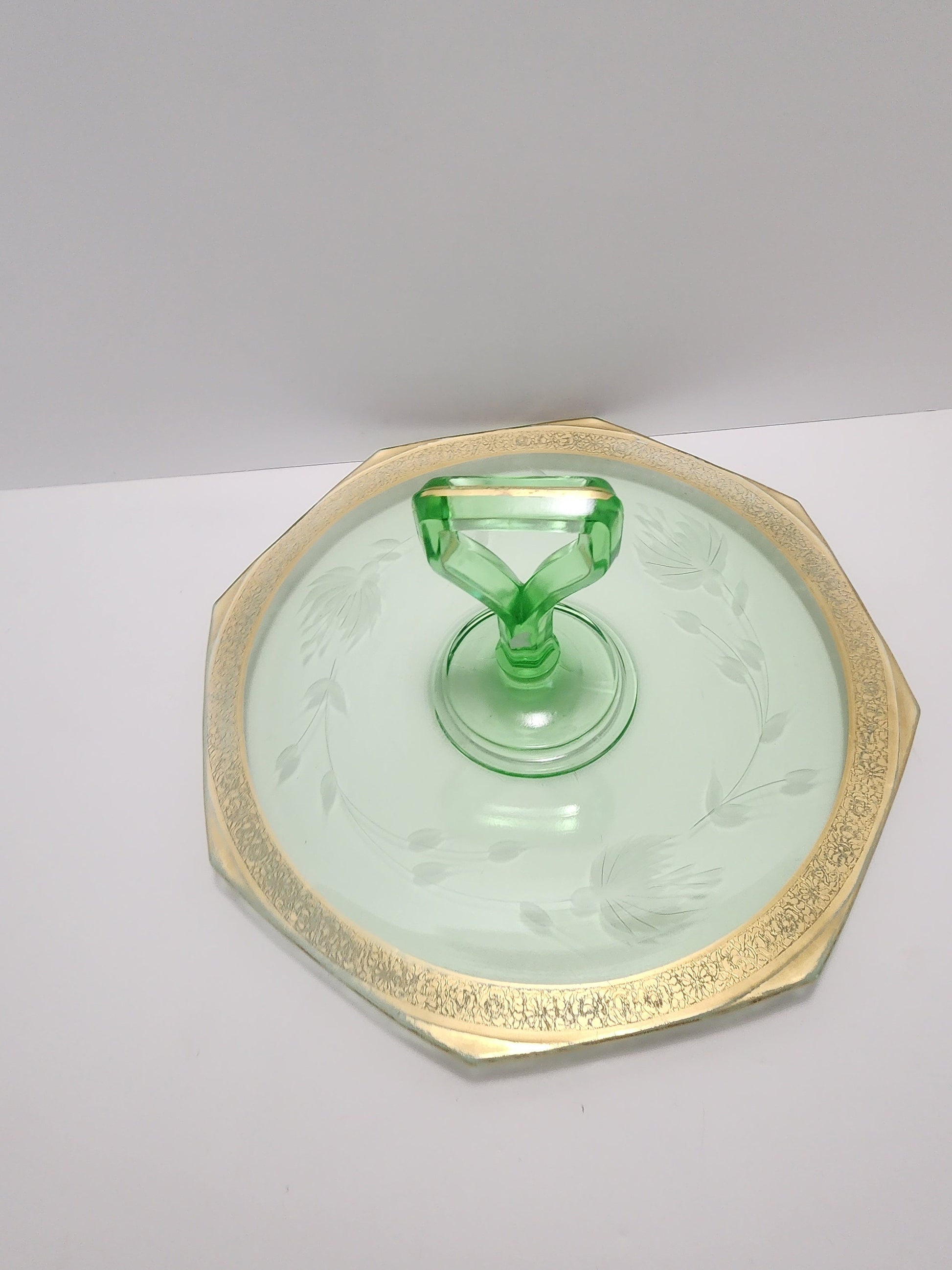Depression Glass Octagon Shaped Serving Tray - Glass - Serving Tray - Serving Glass - Uranium Glass - Depression Glass