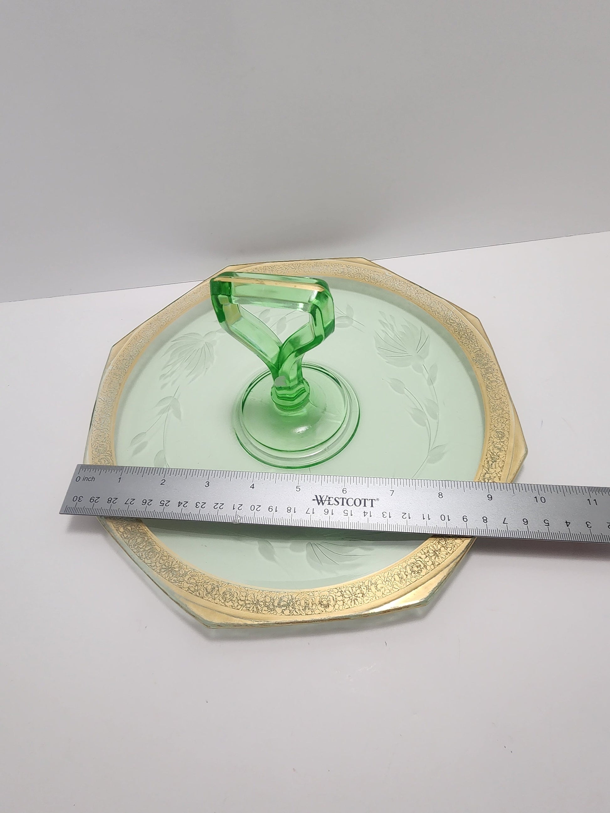 Depression Glass Octagon Shaped Serving Tray - Glass - Serving Tray - Serving Glass - Uranium Glass - Depression Glass