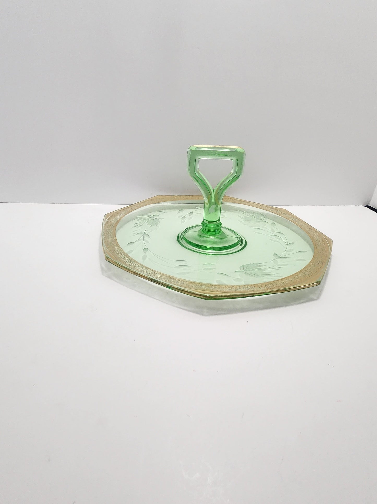 Depression Glass Octagon Shaped Serving Tray - Glass - Serving Tray - Serving Glass - Uranium Glass - Depression Glass