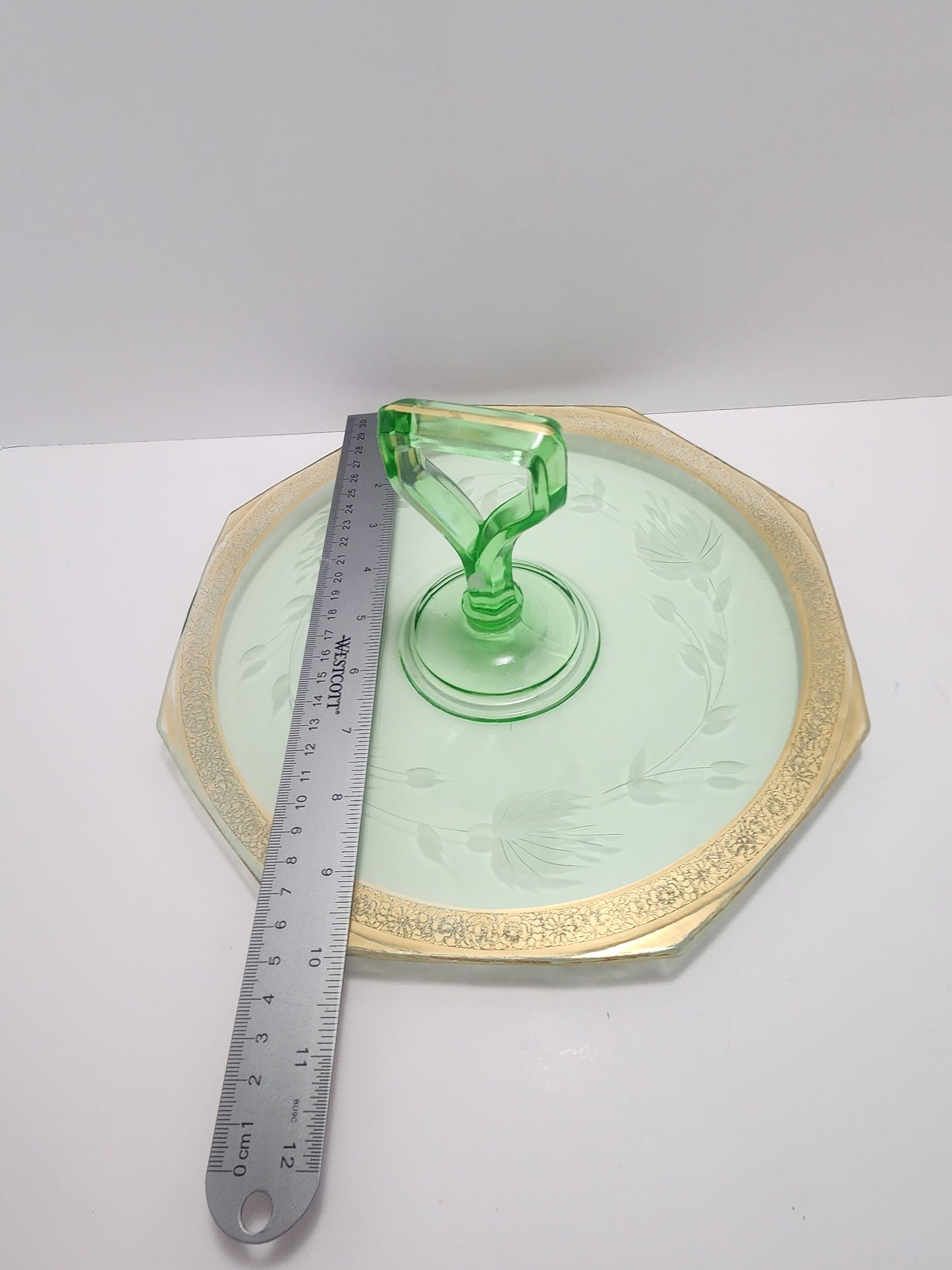 Depression Glass Octagon Shaped Serving Tray - Glass - Serving Tray - Serving Glass - Uranium Glass - Depression Glass