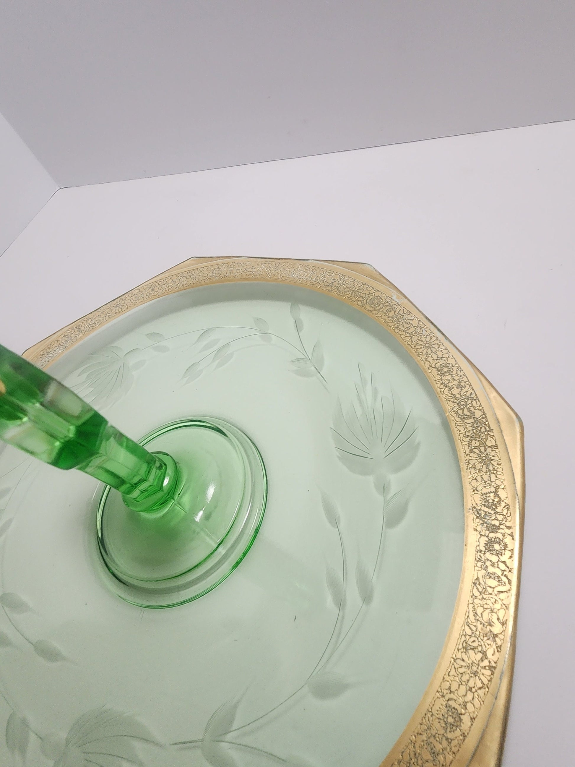 Depression Glass Octagon Shaped Serving Tray - Glass - Serving Tray - Serving Glass - Uranium Glass - Depression Glass