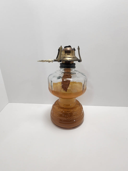 Oil Lamp 1970s Keresene Homestead Lamps Hurricane Amber Glass - Oil Lamps - Homestead - Amber Glass - Hurricane Glass