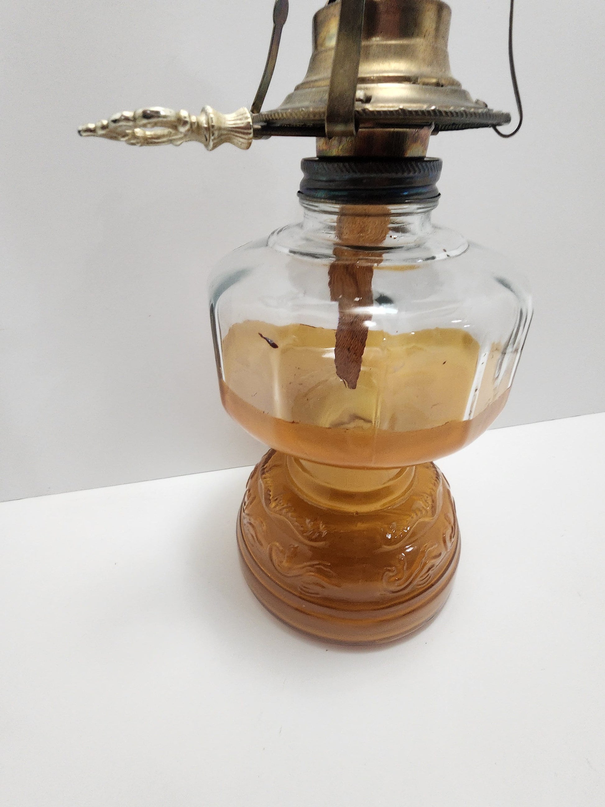 Oil Lamp 1970s Keresene Homestead Lamps Hurricane Amber Glass - Oil Lamps - Homestead - Amber Glass - Hurricane Glass