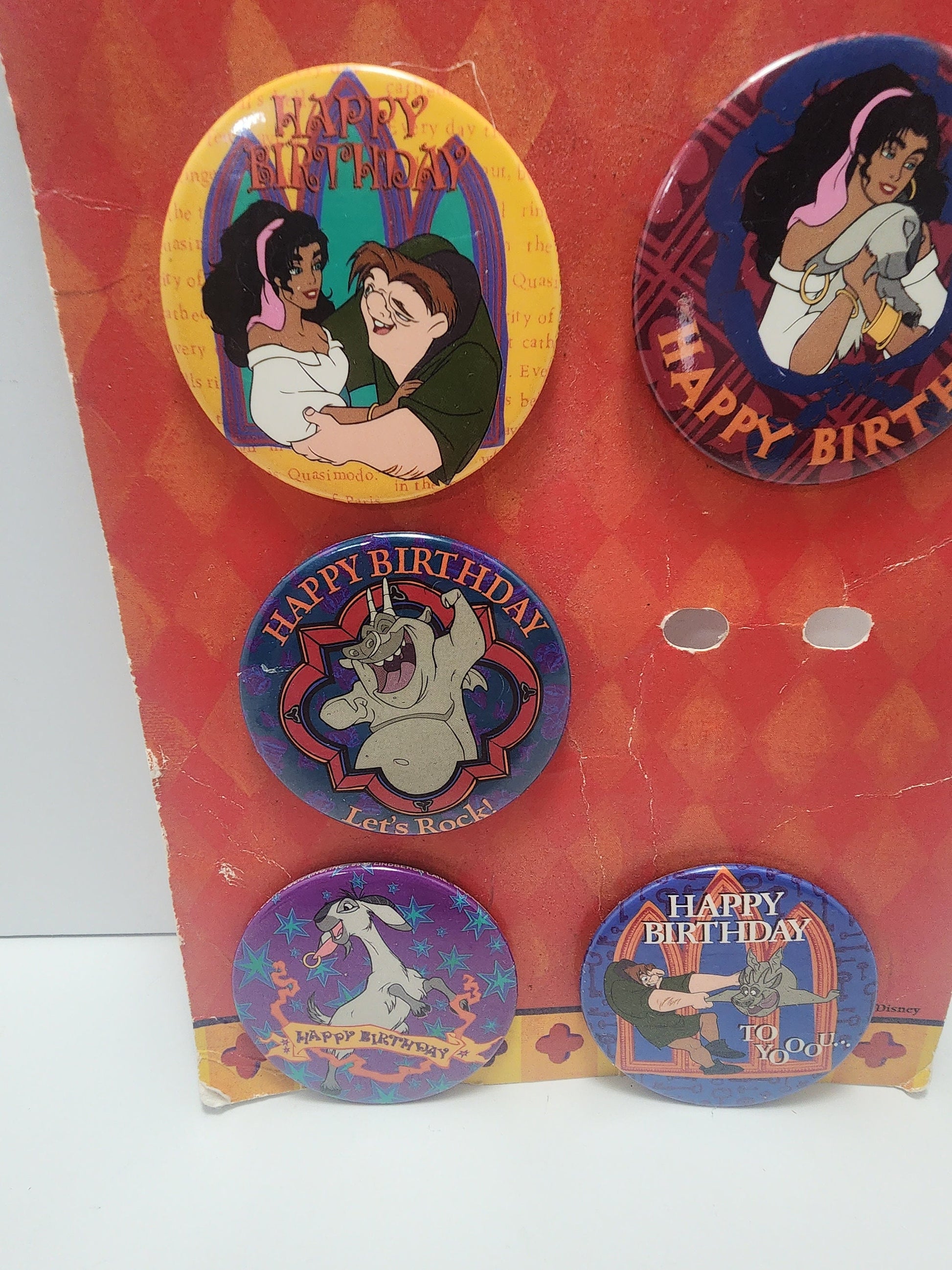 Disney The Hunchback Of Notre Dame Button Pins Incomplete Rare Set - Happy Birthday - Birthday Buttons - Hunchback Of Notre Dame -Disney Pin