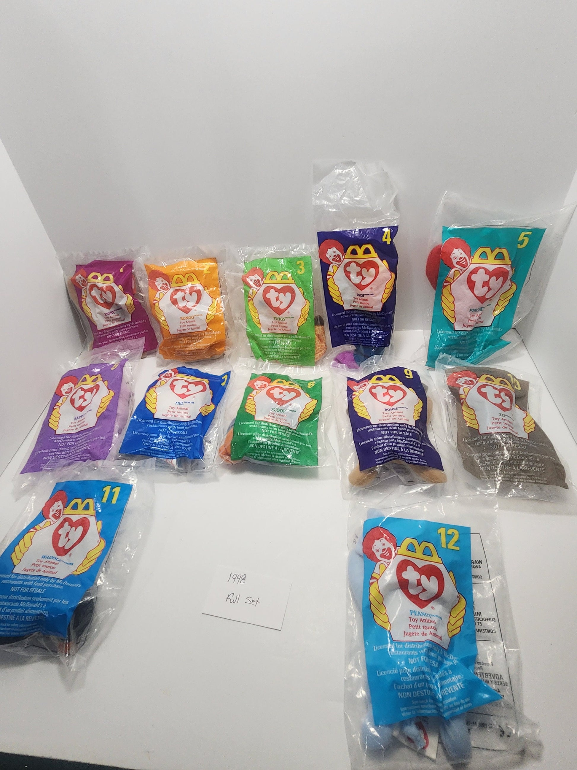 Beanie Babies 1998 McDonald's Toys Full Set of 12 - McDonald's- McDonald's Toys - Plush - Beanie Babies - Happy Meal Toys