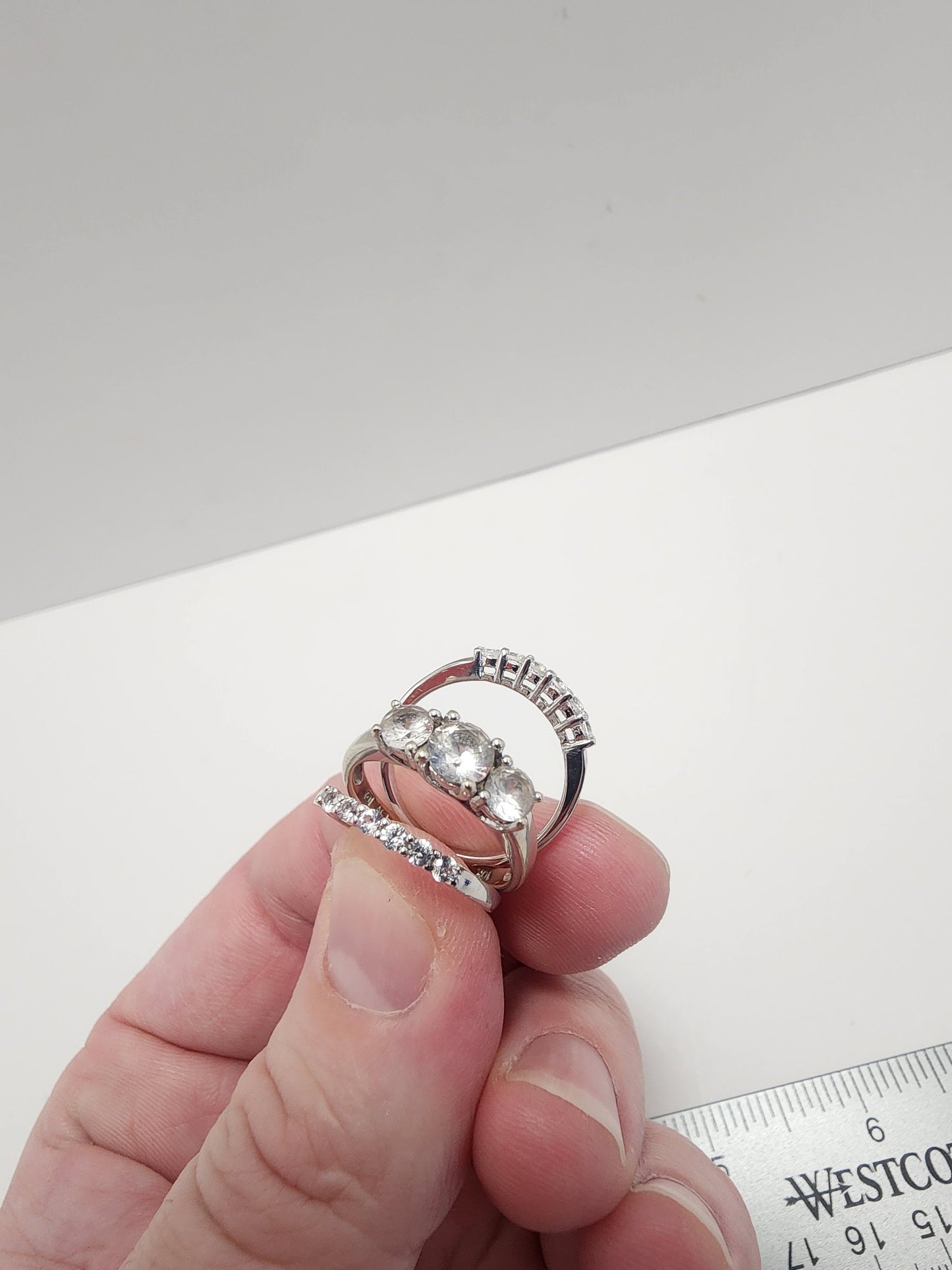 Zales 5.0mm White Sapphire Bridal Set 10k White Gold - Size 7 - Wedding Ring Engagement Ring - Wedding Ring - Engagement Ring - Gift For Her