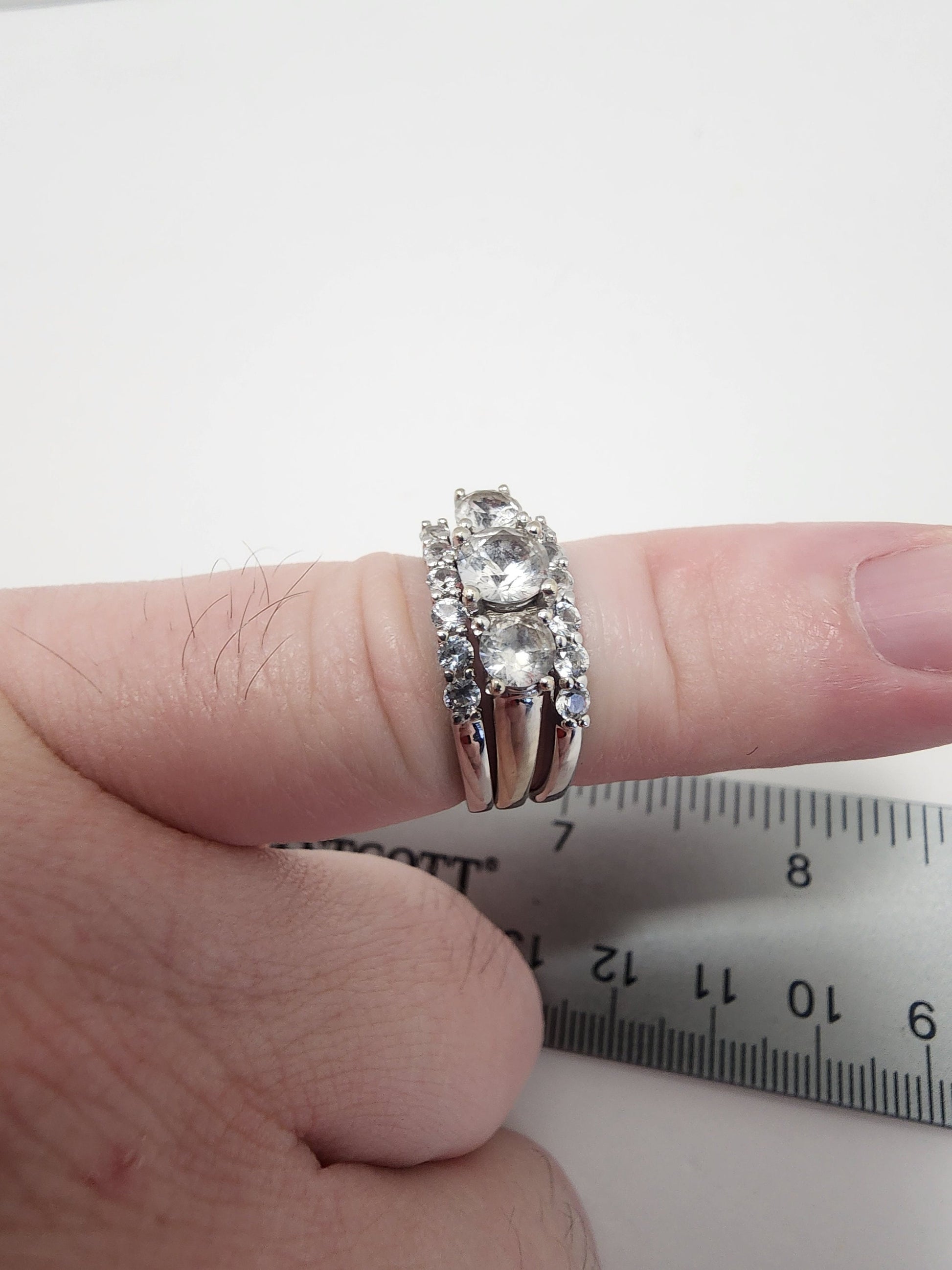 Zales 5.0mm White Sapphire Bridal Set 10k White Gold - Size 7 - Wedding Ring Engagement Ring - Wedding Ring - Engagement Ring - Gift For Her