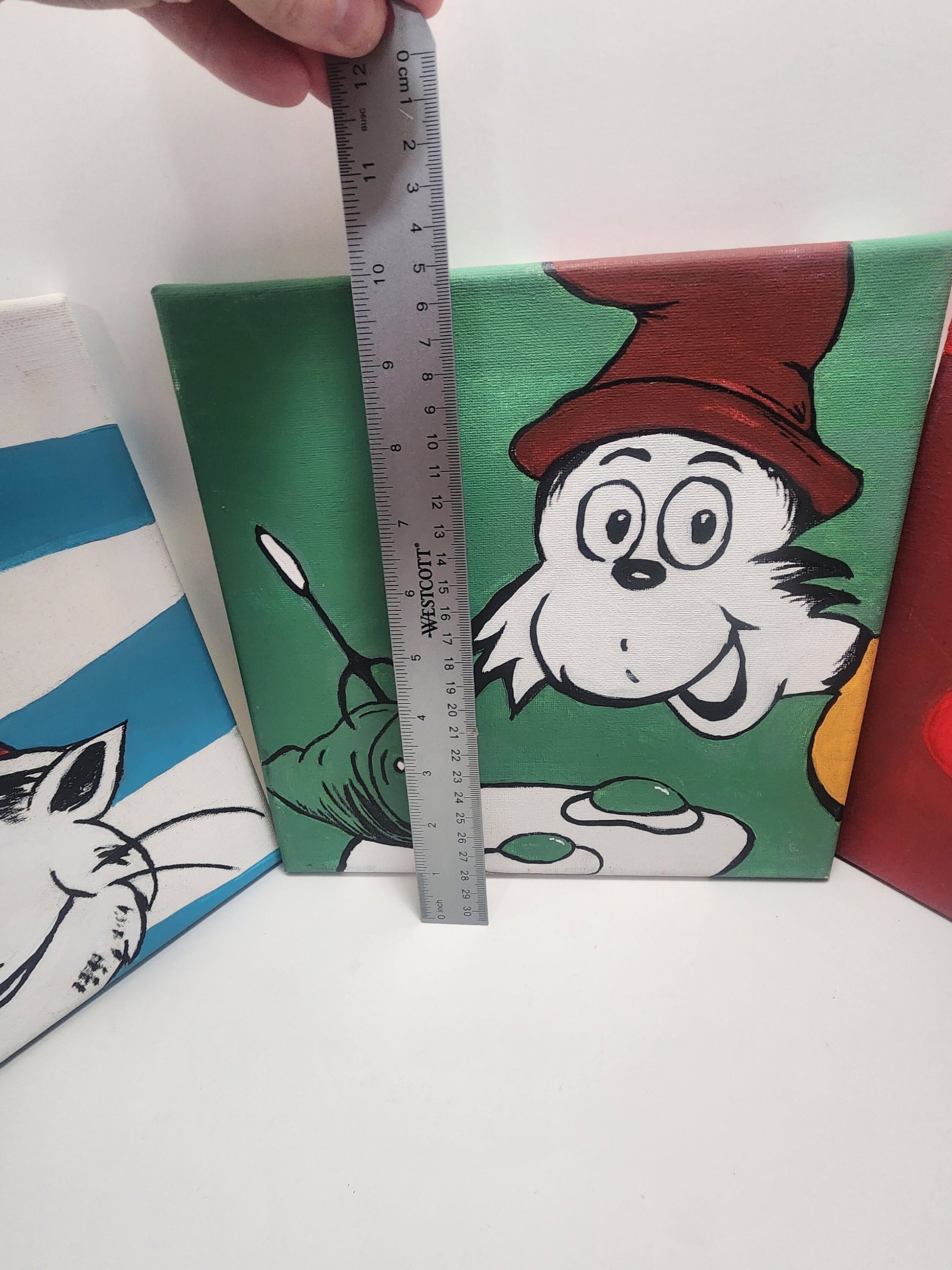 Dr Suess Cat In The Hat Handpainted Canvas Wall Hangings - Dr Suess - Cat In The Hat - Green Egg and Ham - Hand Painted - Paintings