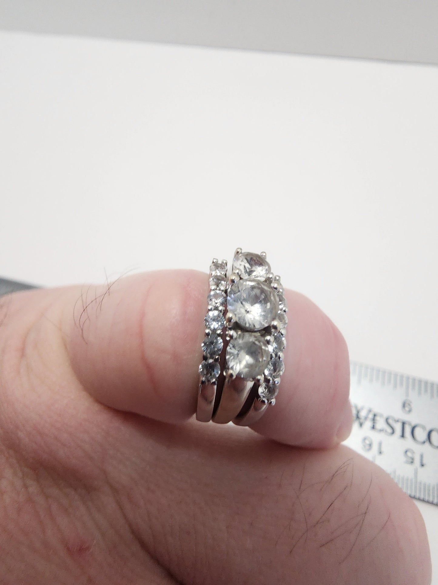 Zales 5.0mm White Sapphire Bridal Set 10k White Gold - Size 7 - Wedding Ring Engagement Ring - Wedding Ring - Engagement Ring - Gift For Her