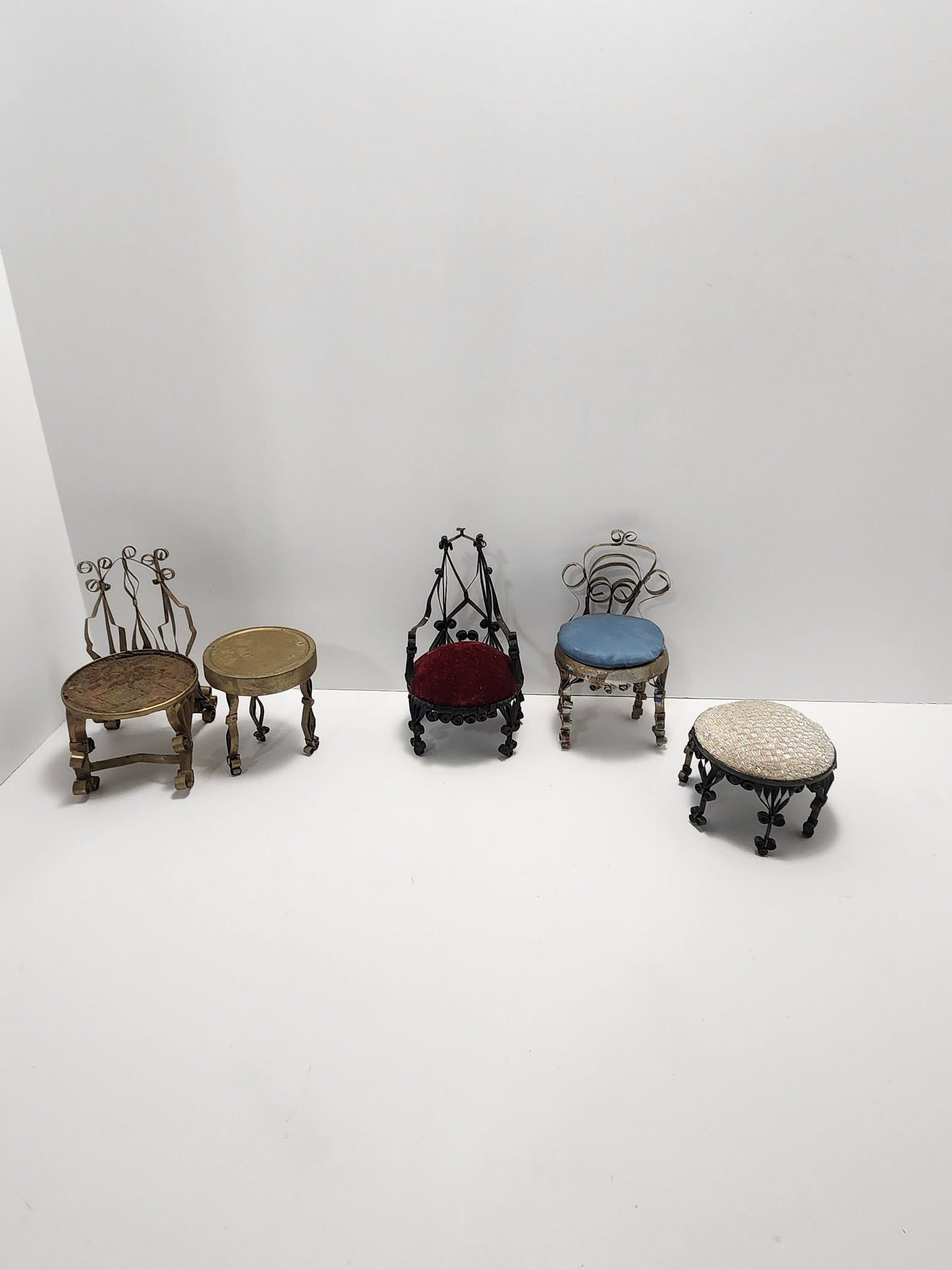 Vintage Metal Quilled Minature Dollhouse Furniture Made With Tin Can Folk Art- Tin Can - Minature Doll - Doll Furniture - Quilled Furniture