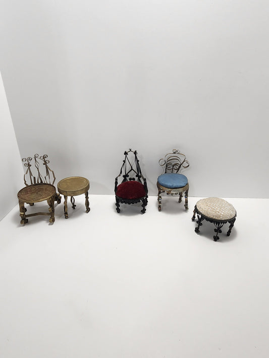 Vintage Metal Quilled Minature Dollhouse Furniture Made With Tin Can Folk Art- Tin Can - Minature Doll - Doll Furniture - Quilled Furniture