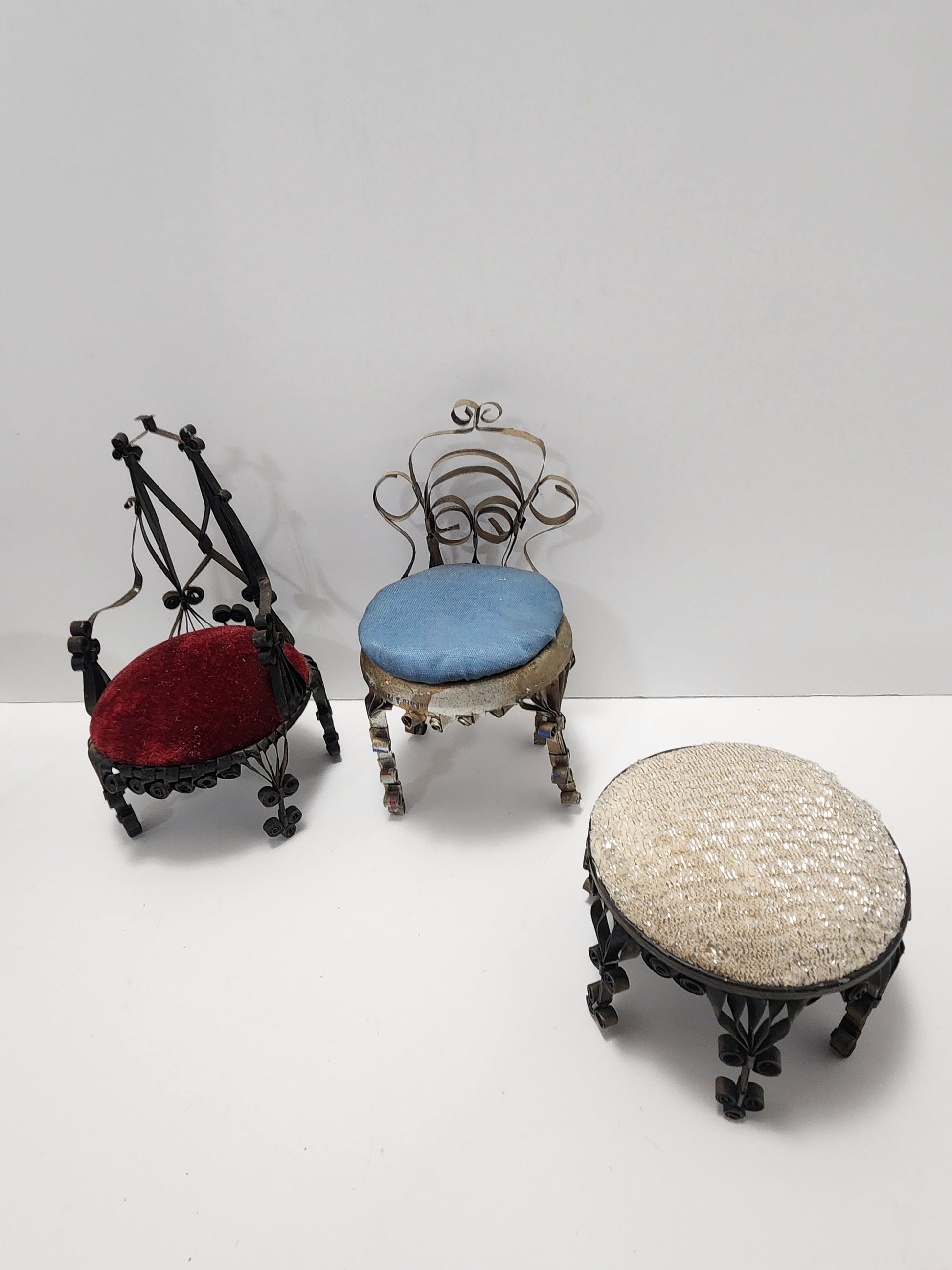 Vintage Metal Quilled Minature Dollhouse Furniture Made With Tin Can Folk Art- Tin Can - Minature Doll - Doll Furniture - Quilled Furniture