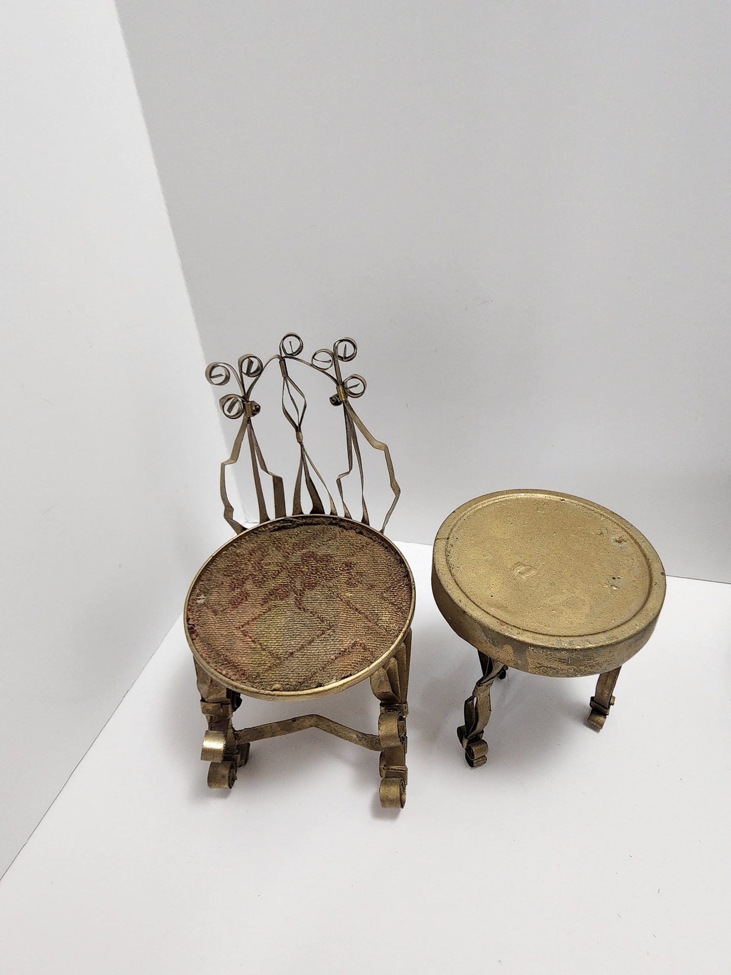 Vintage Metal Quilled Minature Dollhouse Furniture Made With Tin Can Folk Art- Tin Can - Minature Doll - Doll Furniture - Quilled Furniture