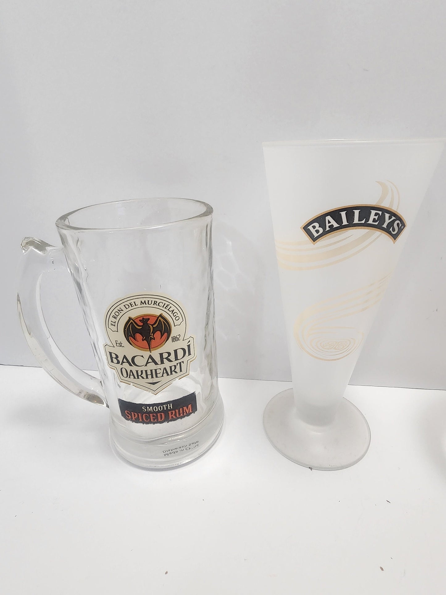 Drinking Glasses - Bacardi Oakheart Rum Drinking Glass - Baileys Irish Cream Swirl Glass - Murrells Inlet Captain Jack Drinking Glasses