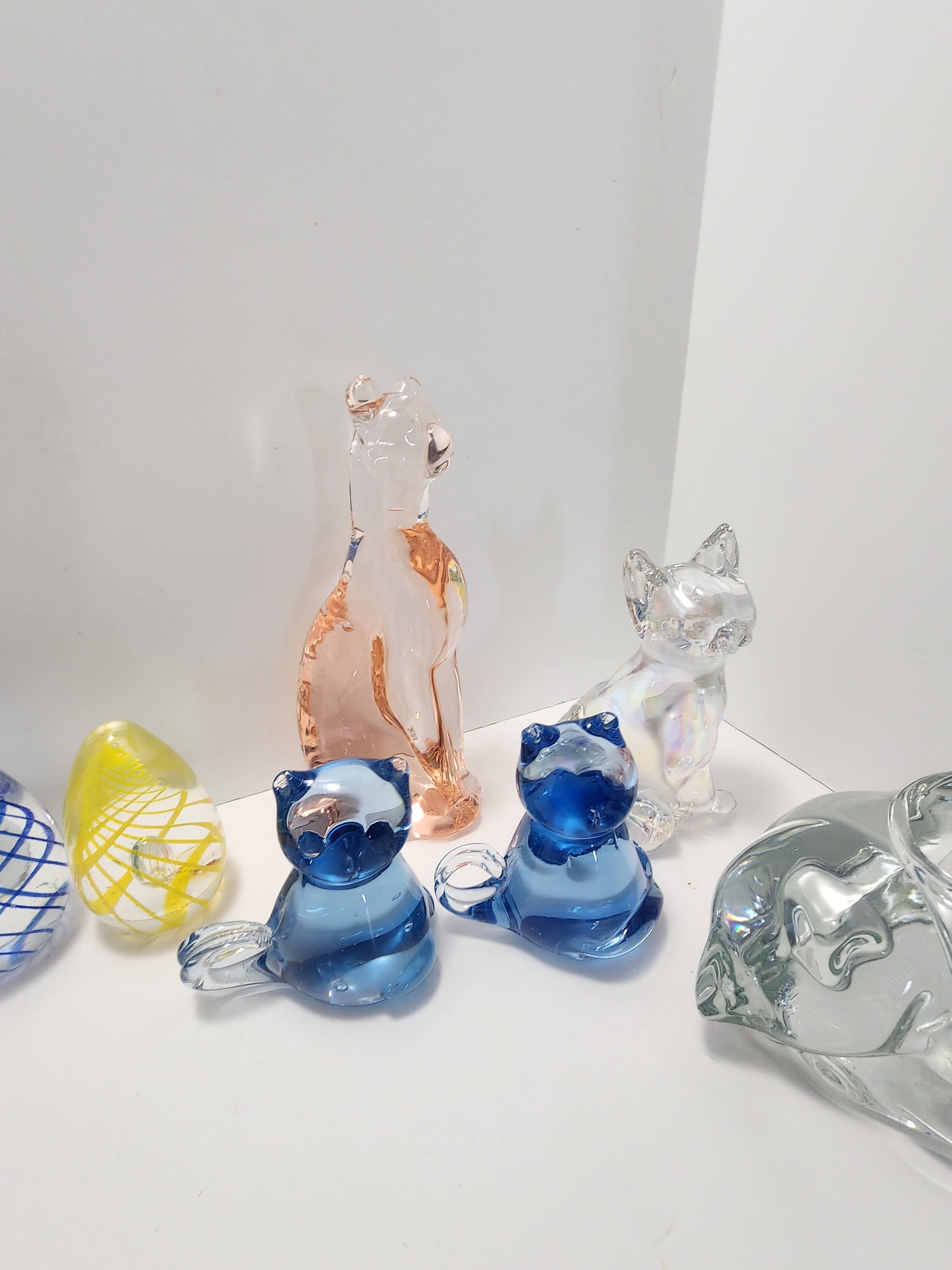 Animal Glass Sculptures - Cats - Birds - Eggs - Paperweights - Vintage Glass - Fenton Glass - Candleholders - Glass Figurines - Glass Art