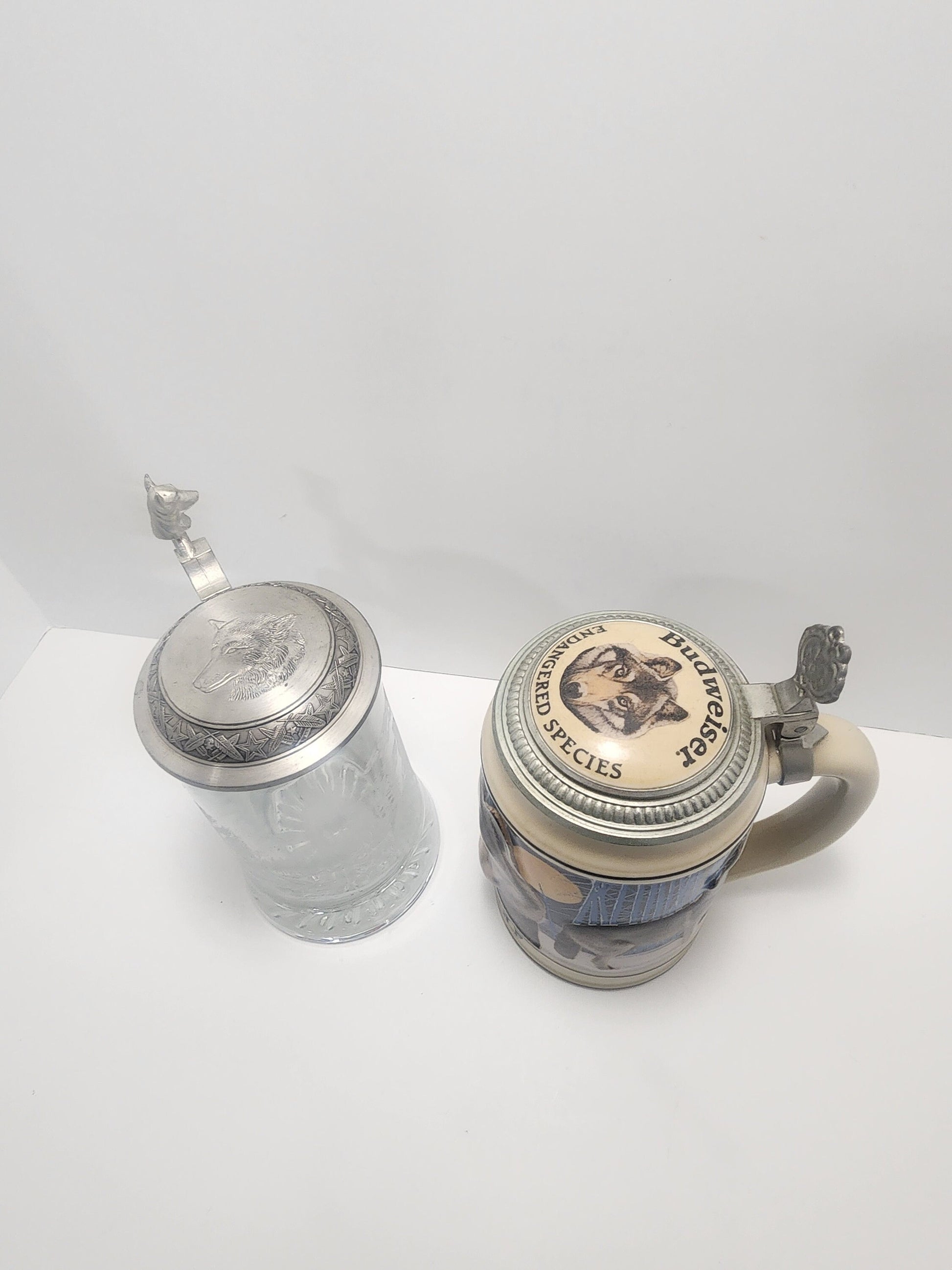 Wolf Beer Steins - Budweiser Beer Stein - Etched German Beer Stein with Pewter Lid