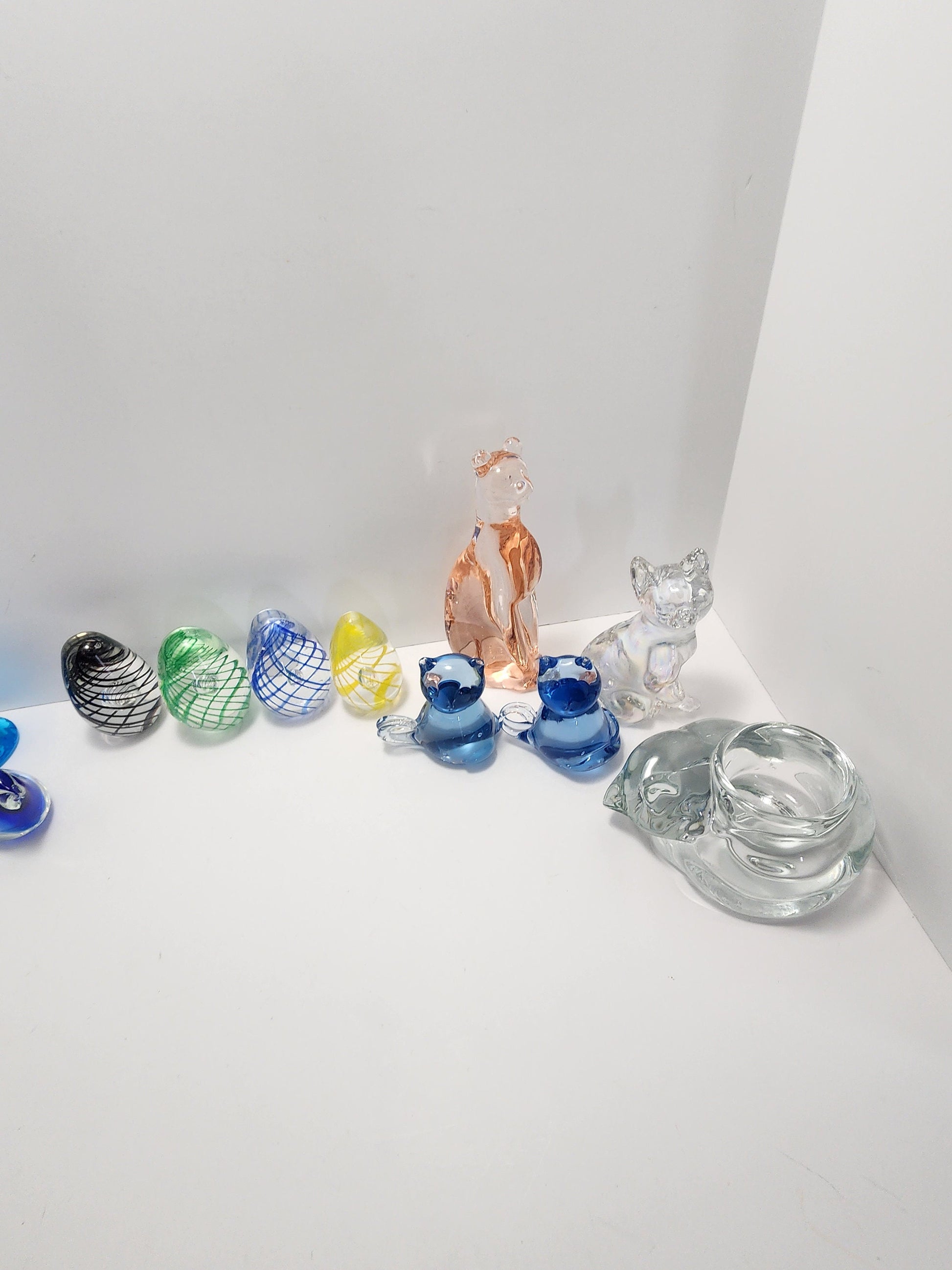 Animal Glass Sculptures - Cats - Birds - Eggs - Paperweights - Vintage Glass - Fenton Glass - Candleholders - Glass Figurines - Glass Art