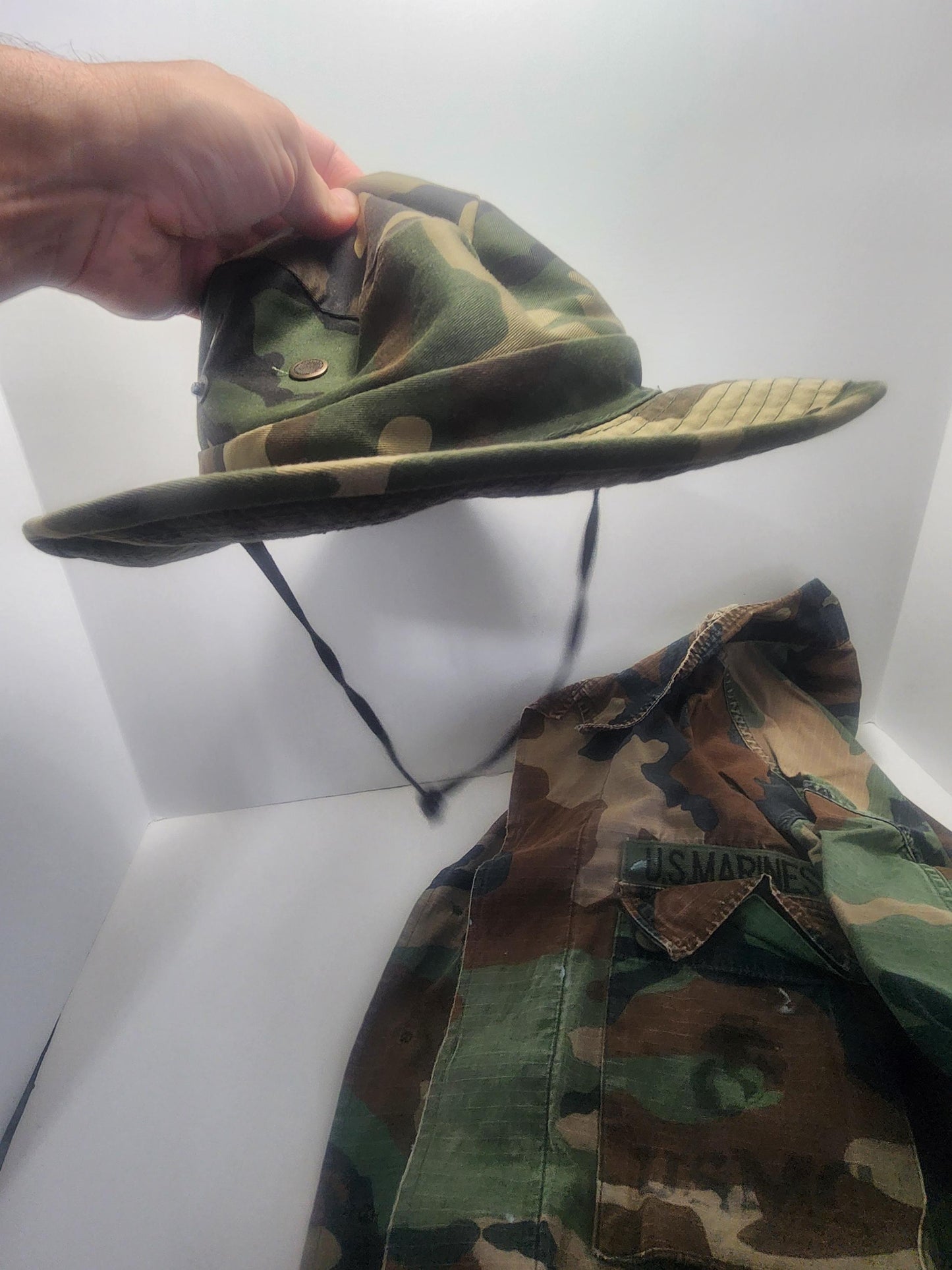 US Army Marines Vintage Button Down Shirt with Hat - Army - Marines - Army Gear - Military - Vintage Clothes - War