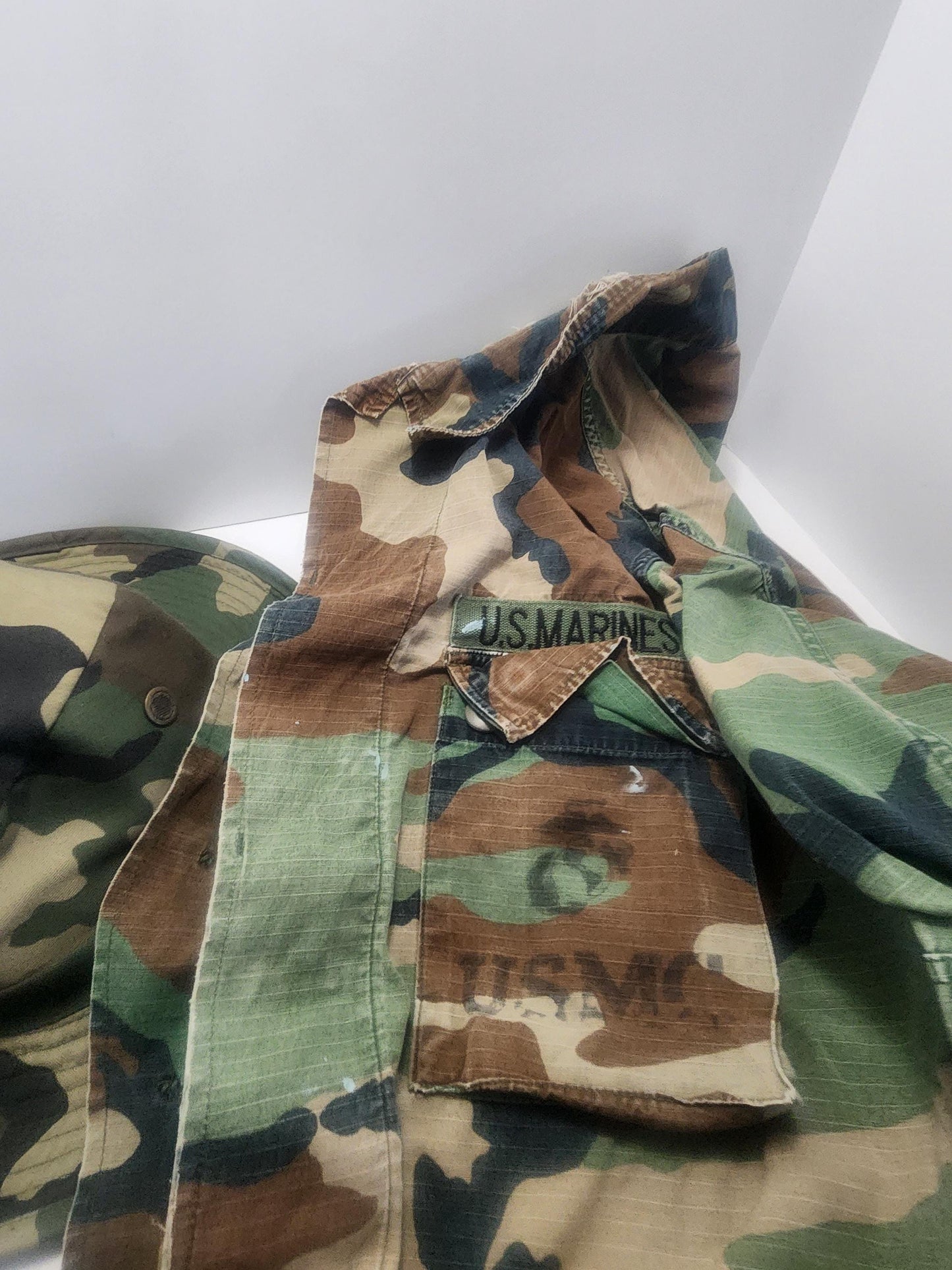 US Army Marines Vintage Button Down Shirt with Hat - Army - Marines - Army Gear - Military - Vintage Clothes - War